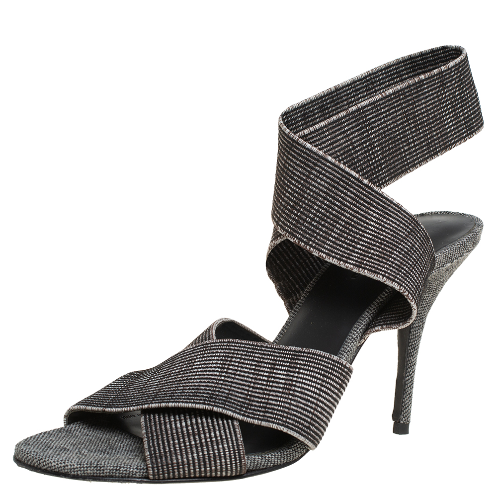 Alexander Wang Black/Grey Fabric Cross Strap Sandals Size 40