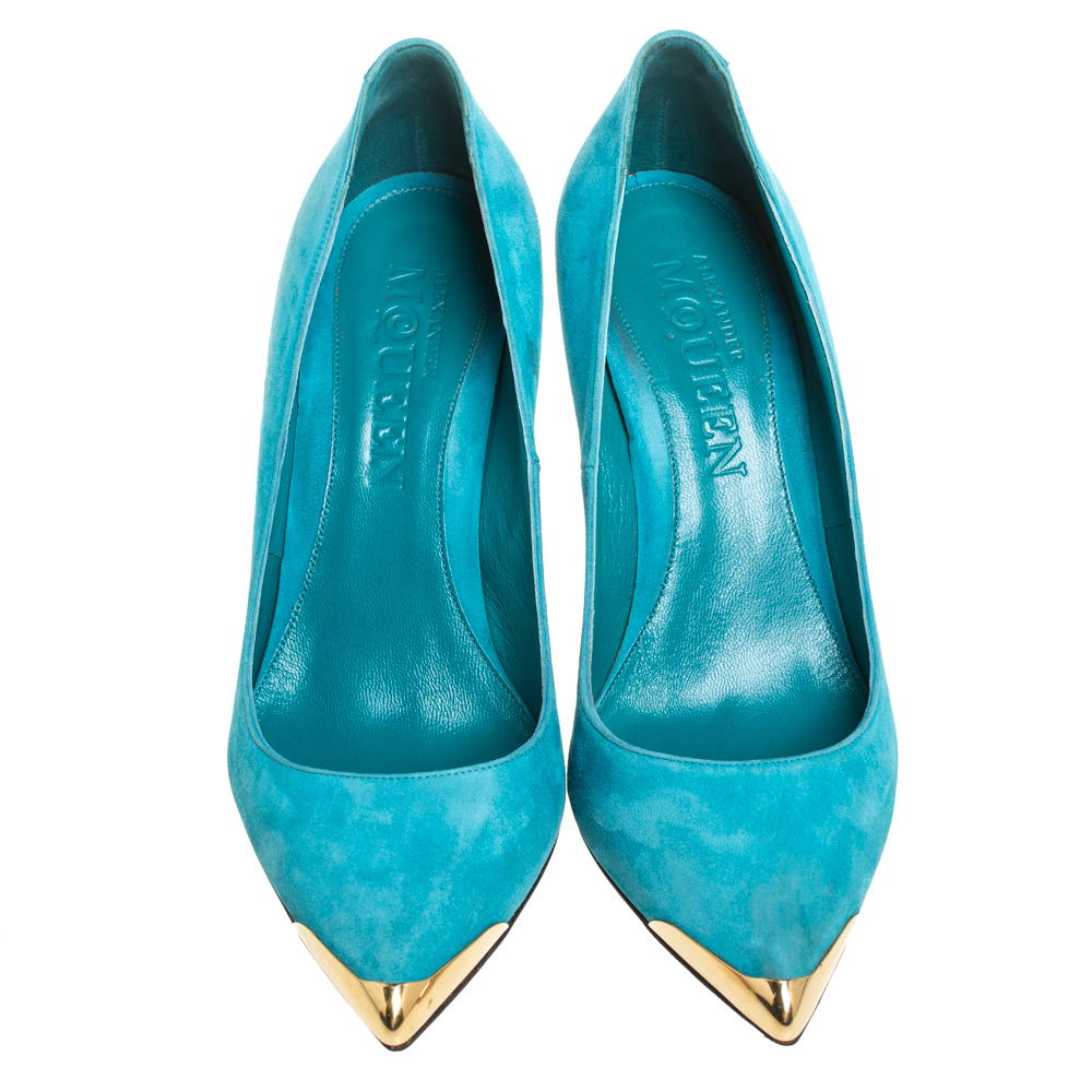 Alexander McQueen Blue Sued Pointed Toe Pumps Size 39.5