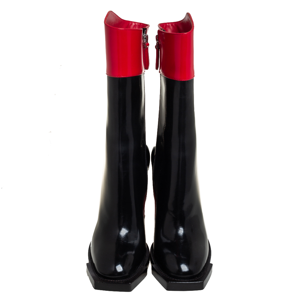 Alexander McQueen Red/Black Patent Leather Calf Length Boots Size 38.5
