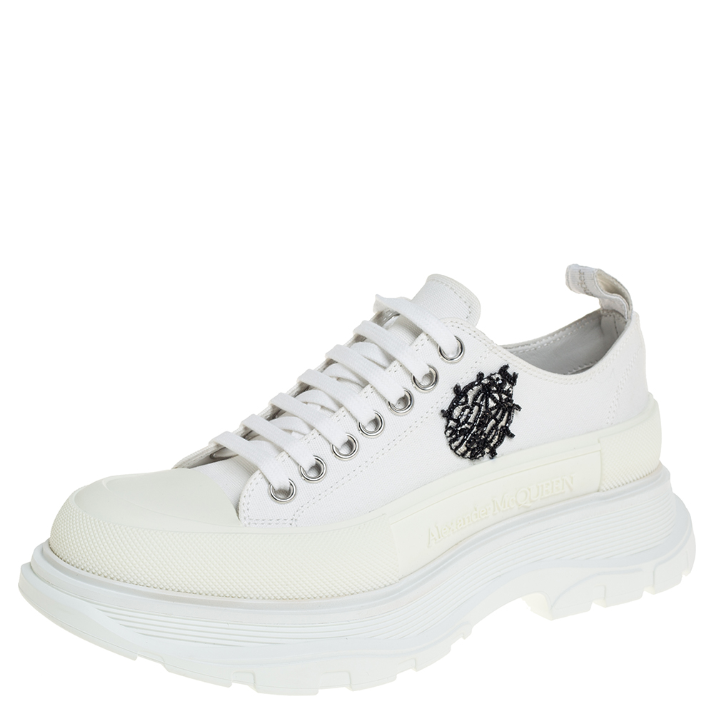 Alexander McQueen White Canvas Tread Low Top Sneakers Size 39.5