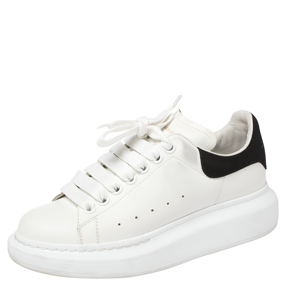 Alexander McQueen White/Black Leather And Suede Oversized Sneakers Size 36.5