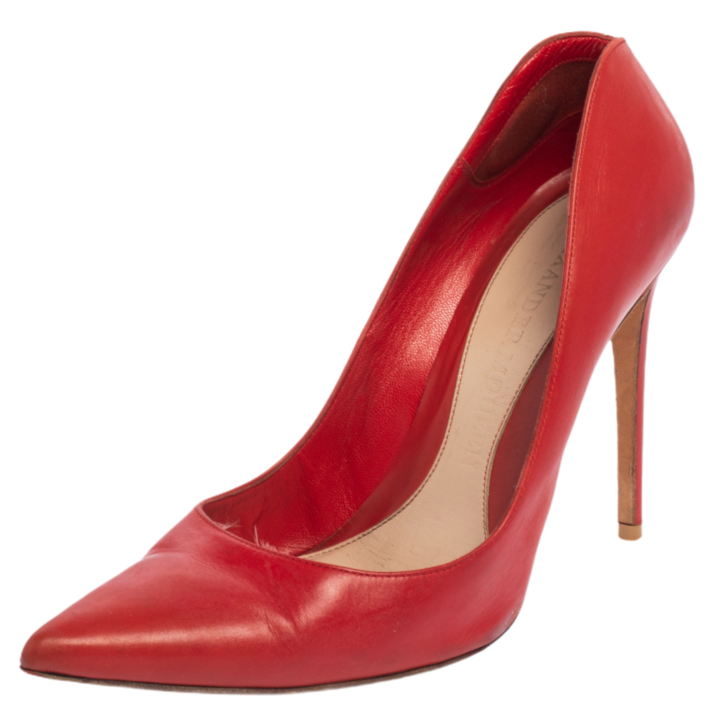 Alexander McQueen Red Leather Pointed Toe Pumps Size 40