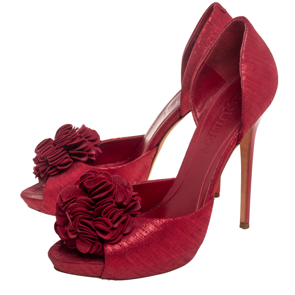 Alexander McQueen Red Fabric Floral Corsage Pumps Size 40