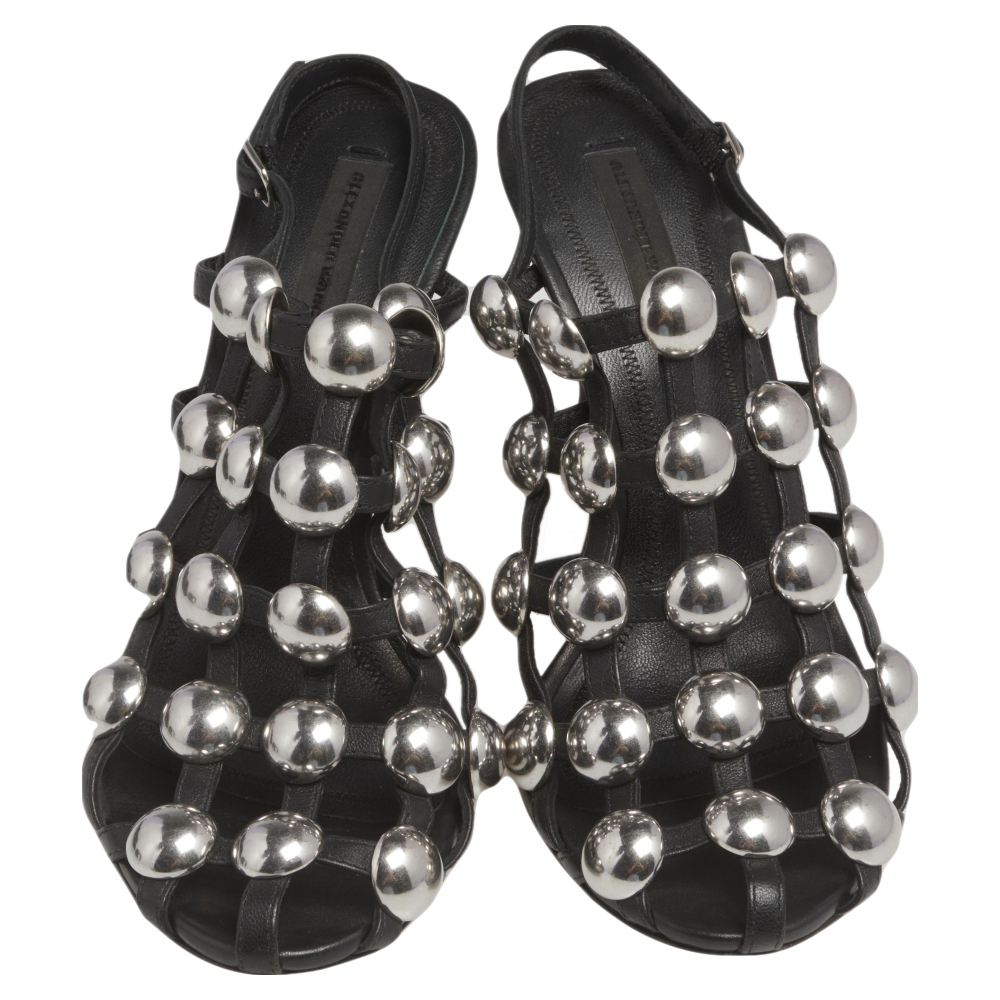 Alexander Wang Black Leather Embellished Slingback Sandals Size 38