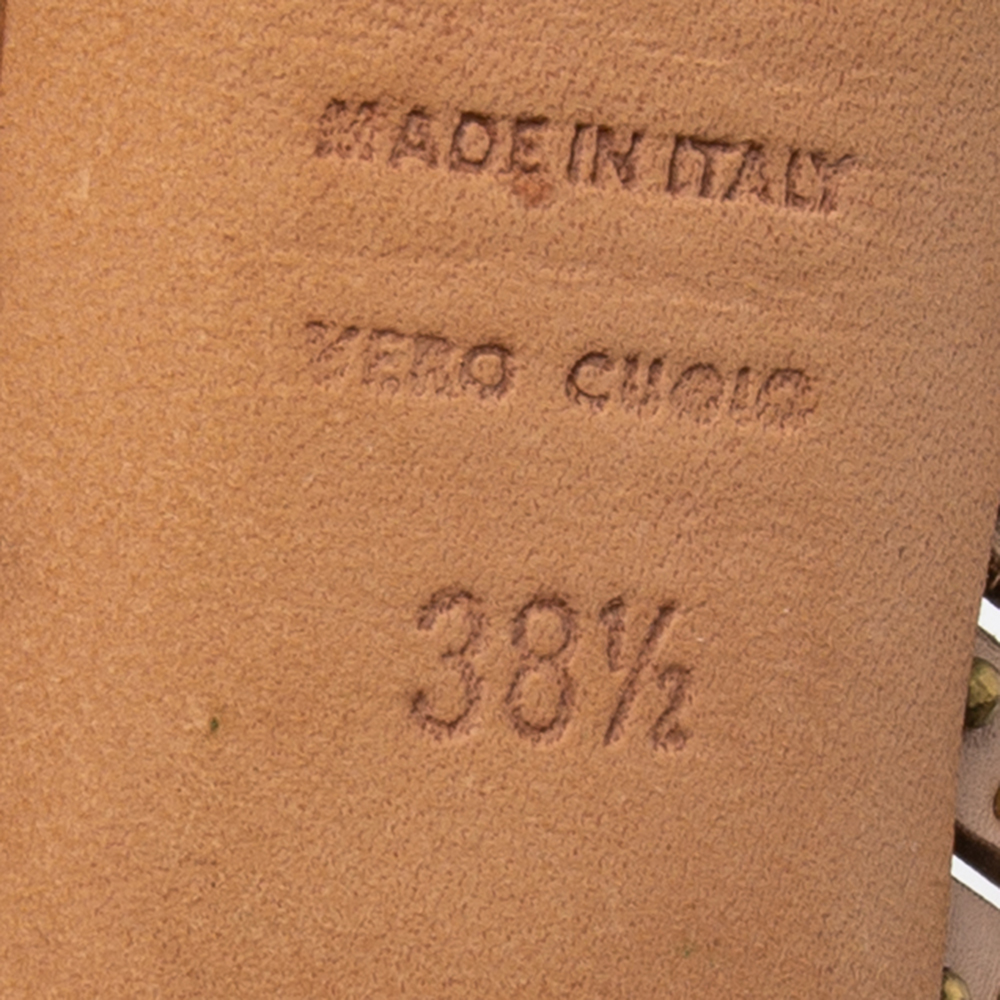 Alexander McQueen Beige Studded Leather T-Strap Slingback Platform Sandals Size 38.5