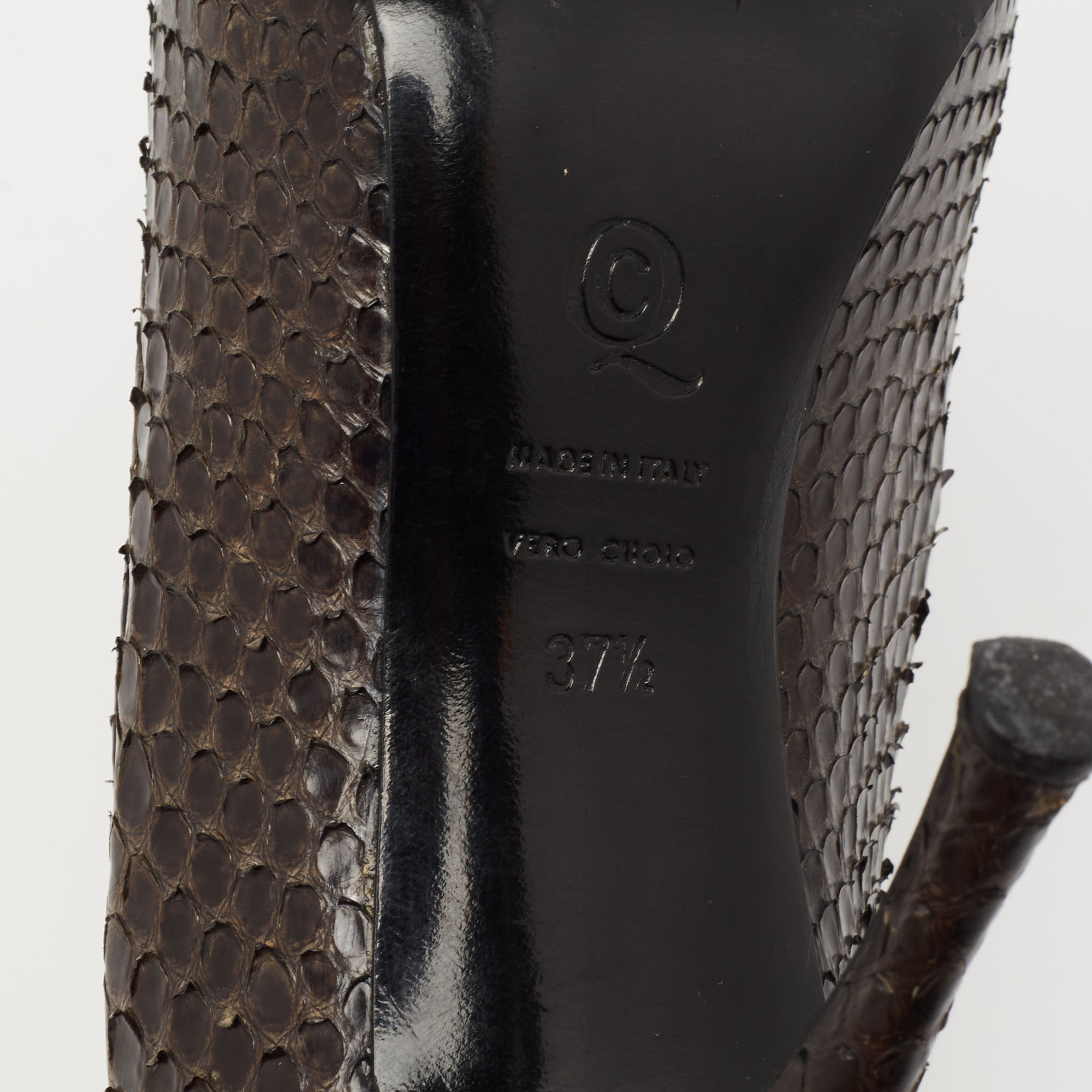 Alexander McQueen Dark Green Python Leather Round Toe Pumps Size 37.5
