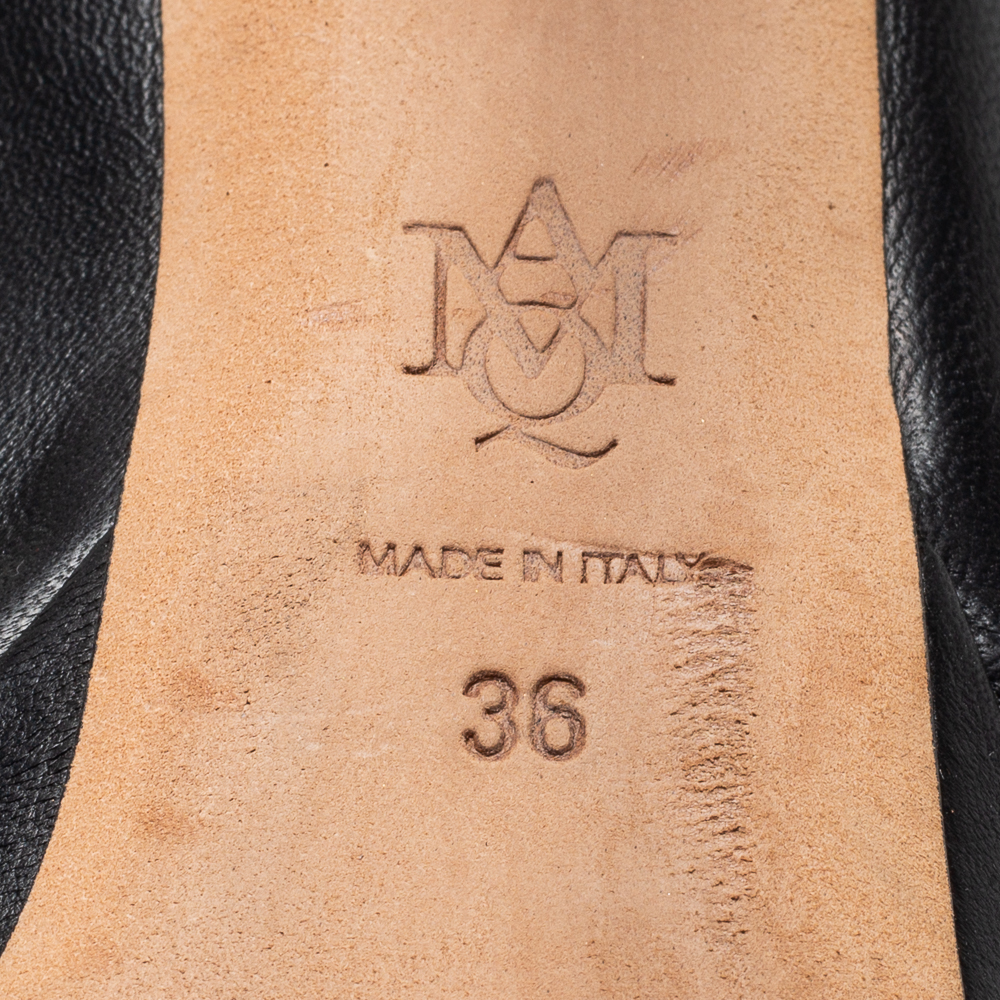 Alexander McQueen Black Leather Eyelet Detail Platform Ankle Booties Size 36