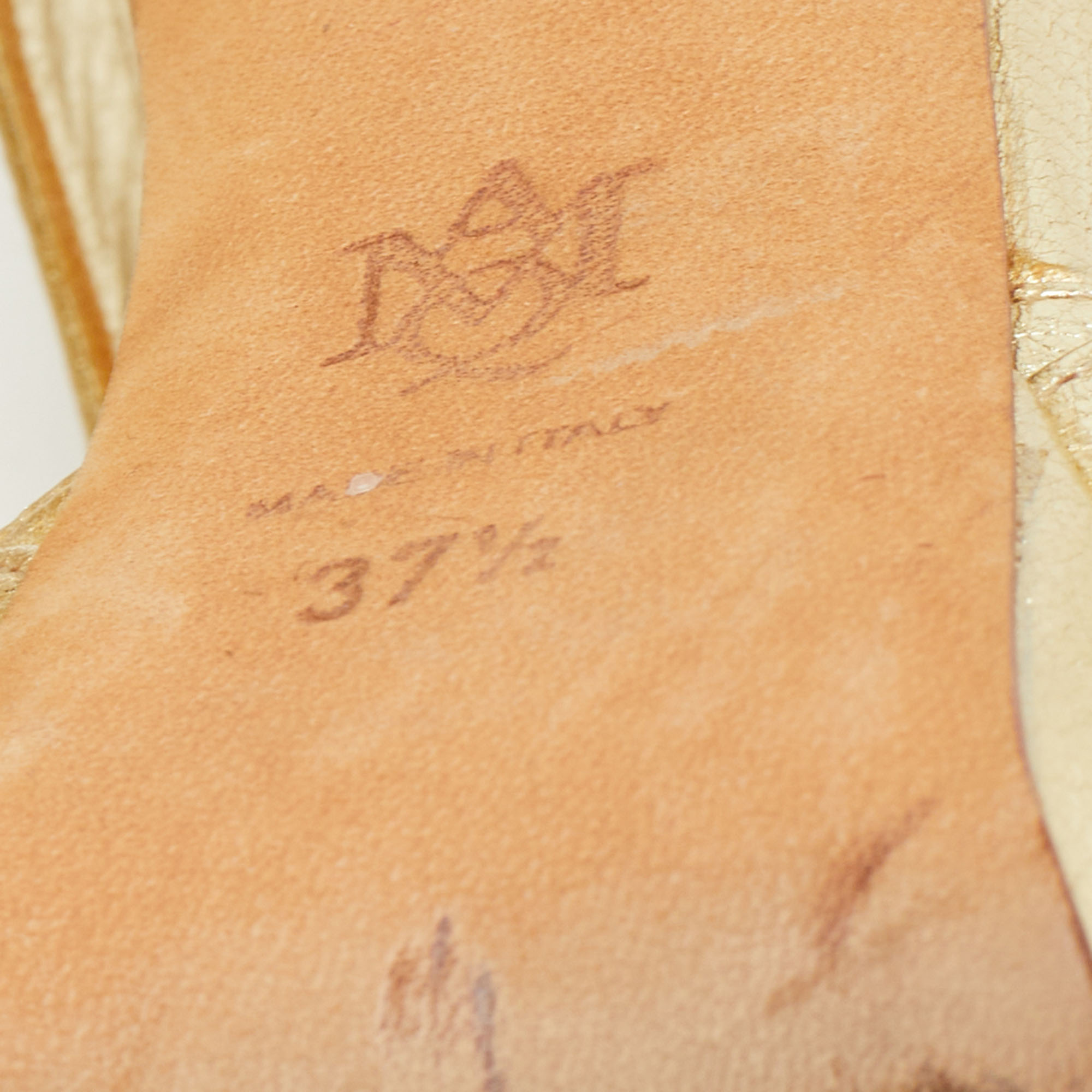 Alexander McQueen Gold Leather Caged Platform Sandals Size 37.5