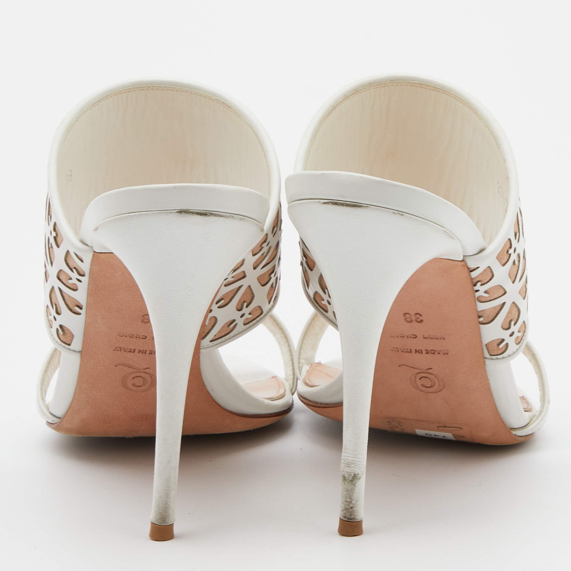 Alexander McQueen White/Beige Laser Cut Leather Sandals Size 38