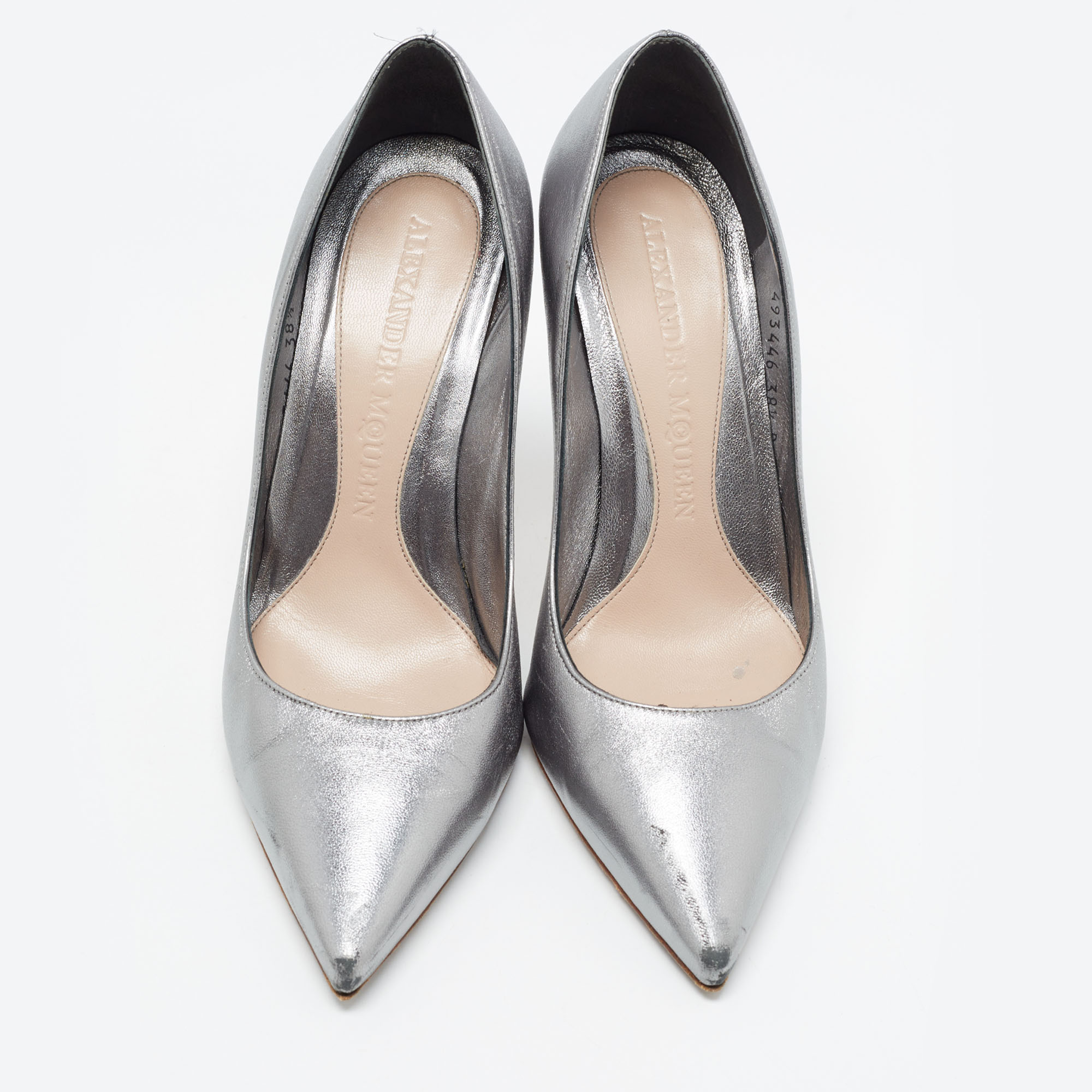 Alexander McQueen Metallic Leather Pointed Toe Pumps Size 38.5