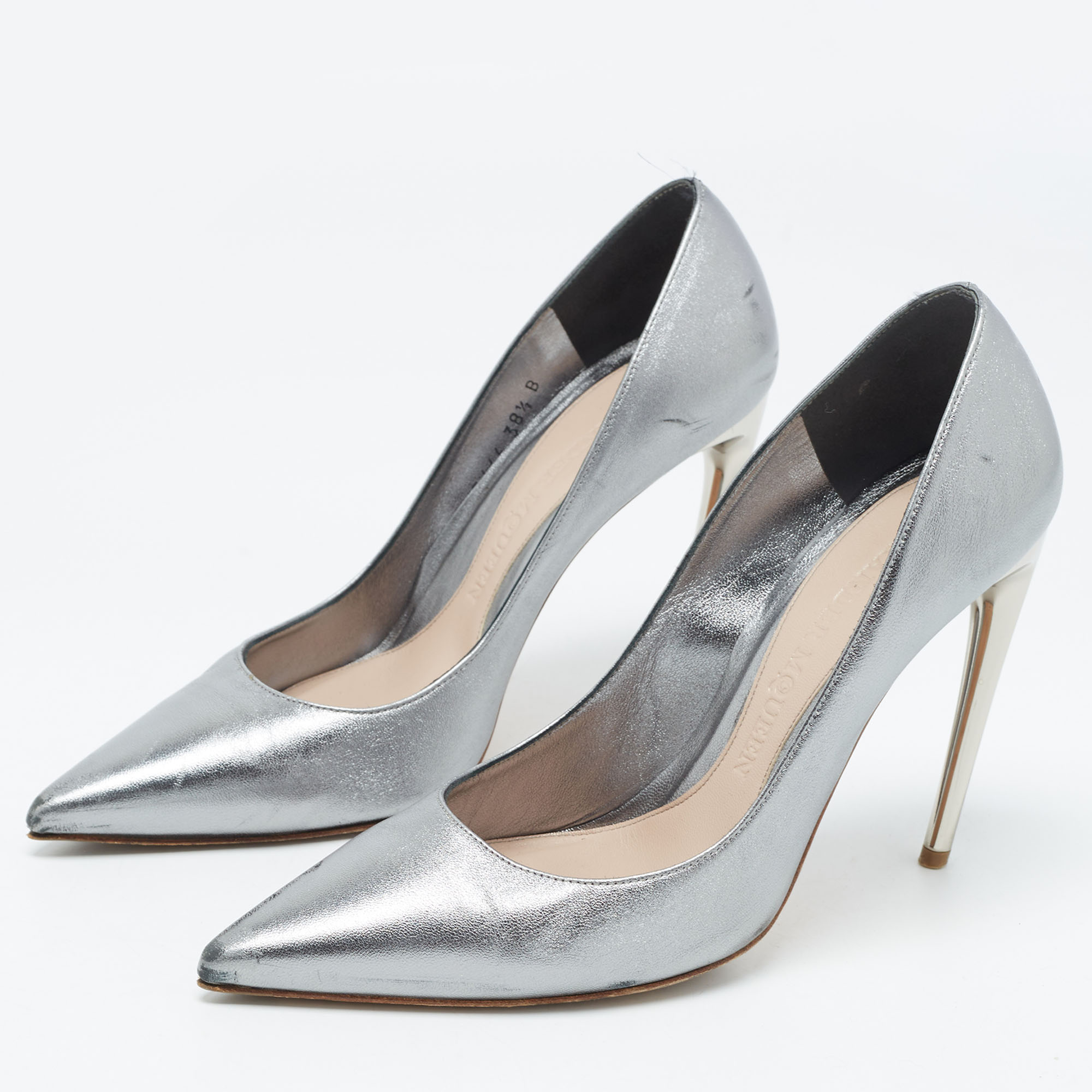 Alexander McQueen Metallic Leather Pointed Toe Pumps Size 38.5