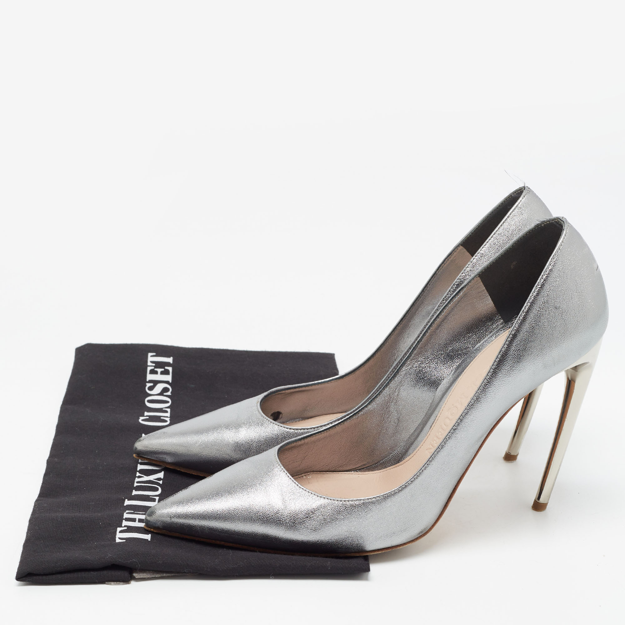 Alexander McQueen Metallic Leather Pointed Toe Pumps Size 38.5