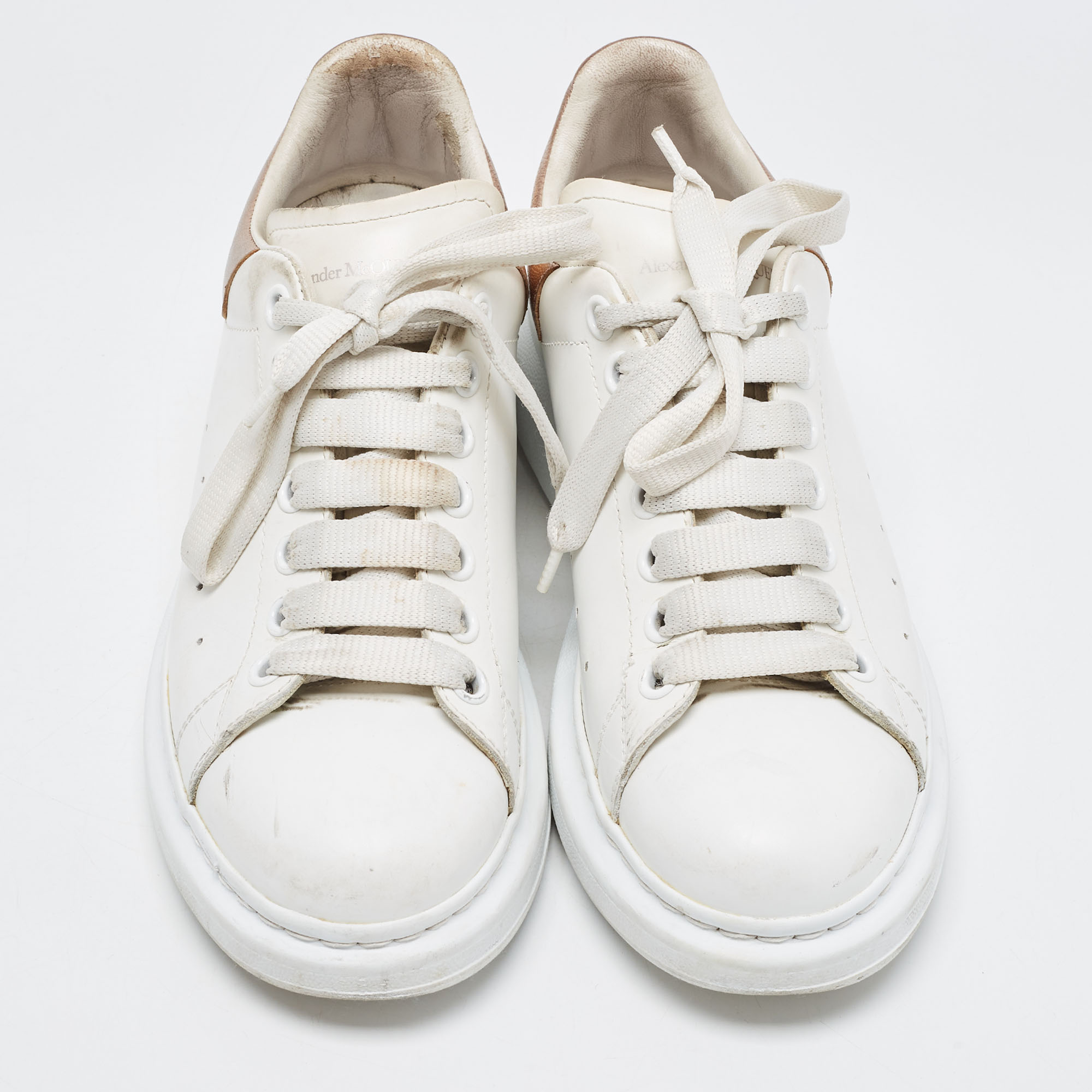 Alexander McQueen White/Metallic Leather Oversized Sneakers Size 39