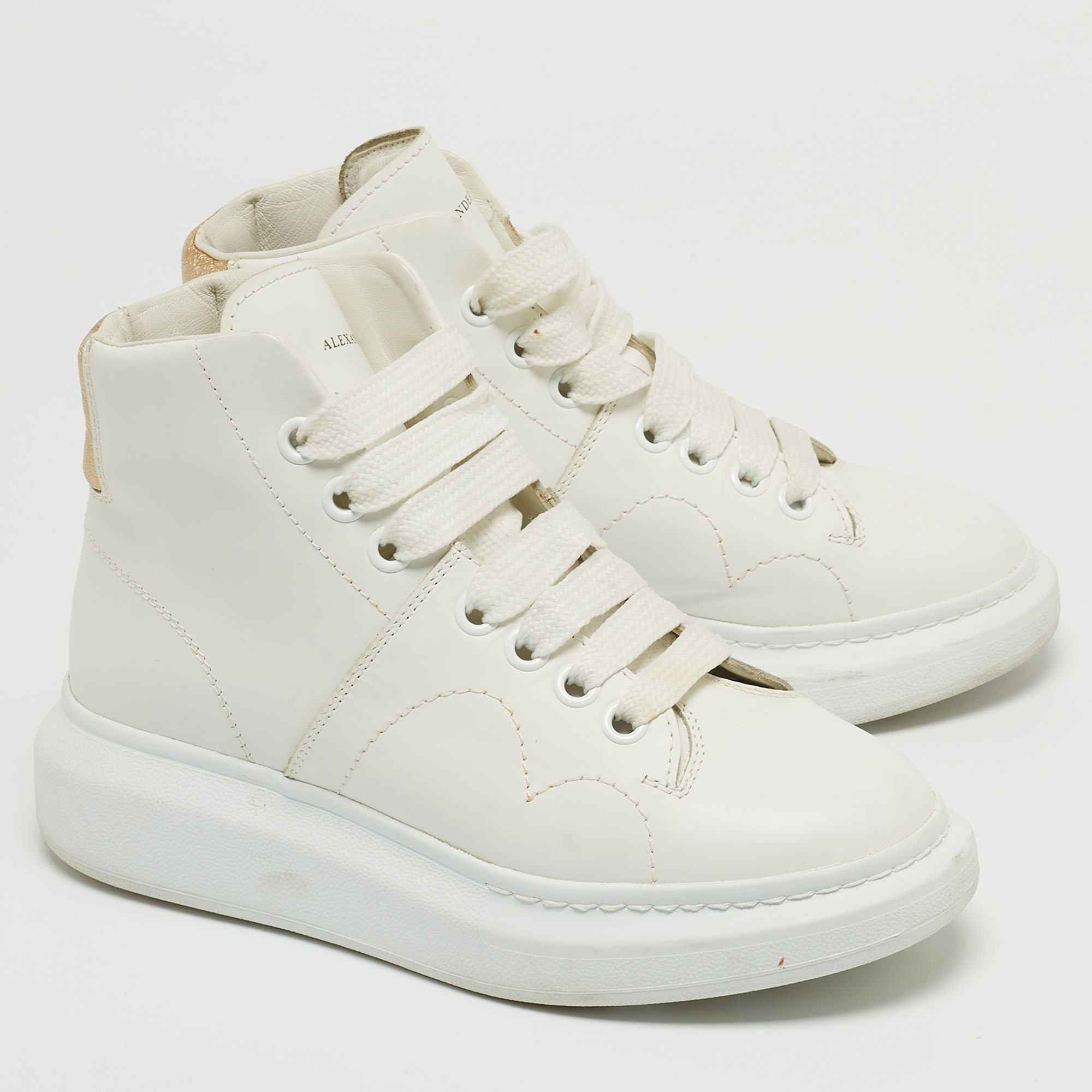 Alexander McQueen White Leather High Top Sneakers Size 36.5