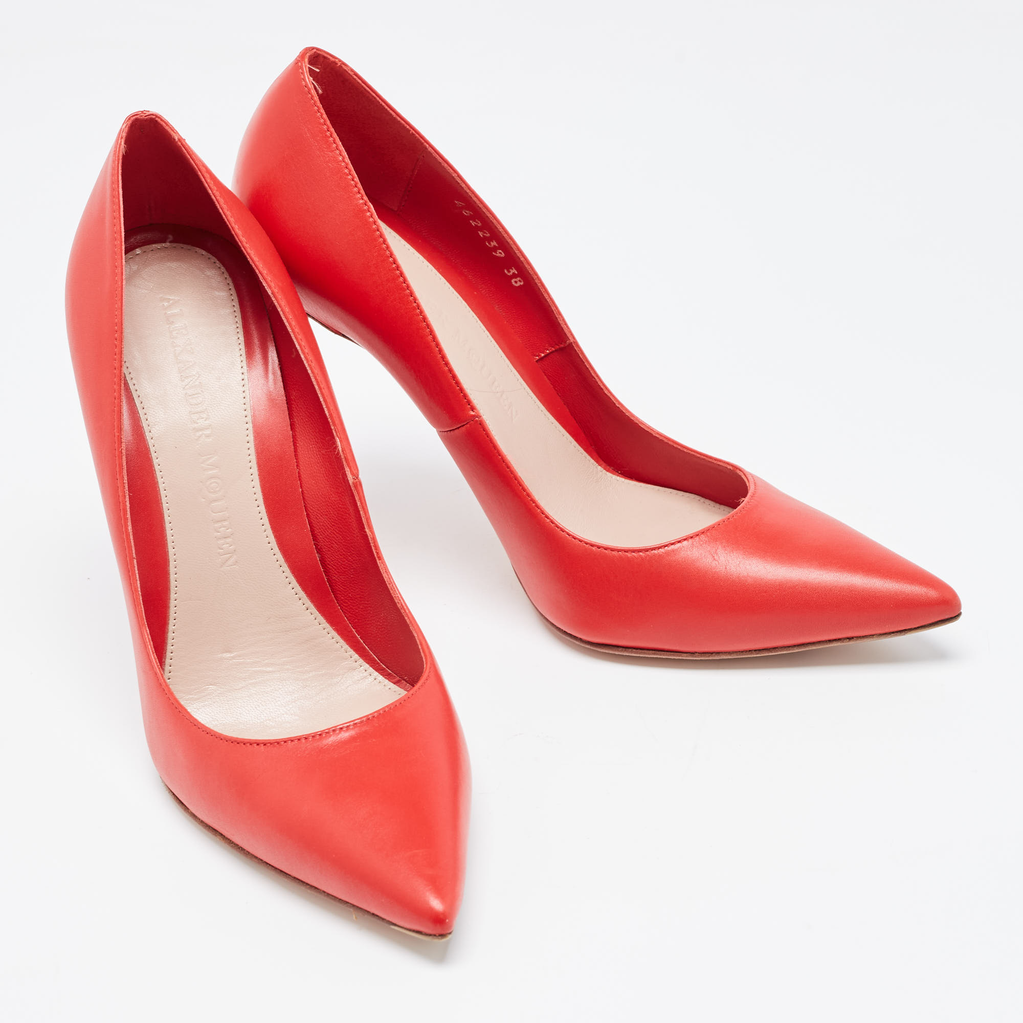 Alexander McQueen Red Leather Pointed Toe Pumps Size 38