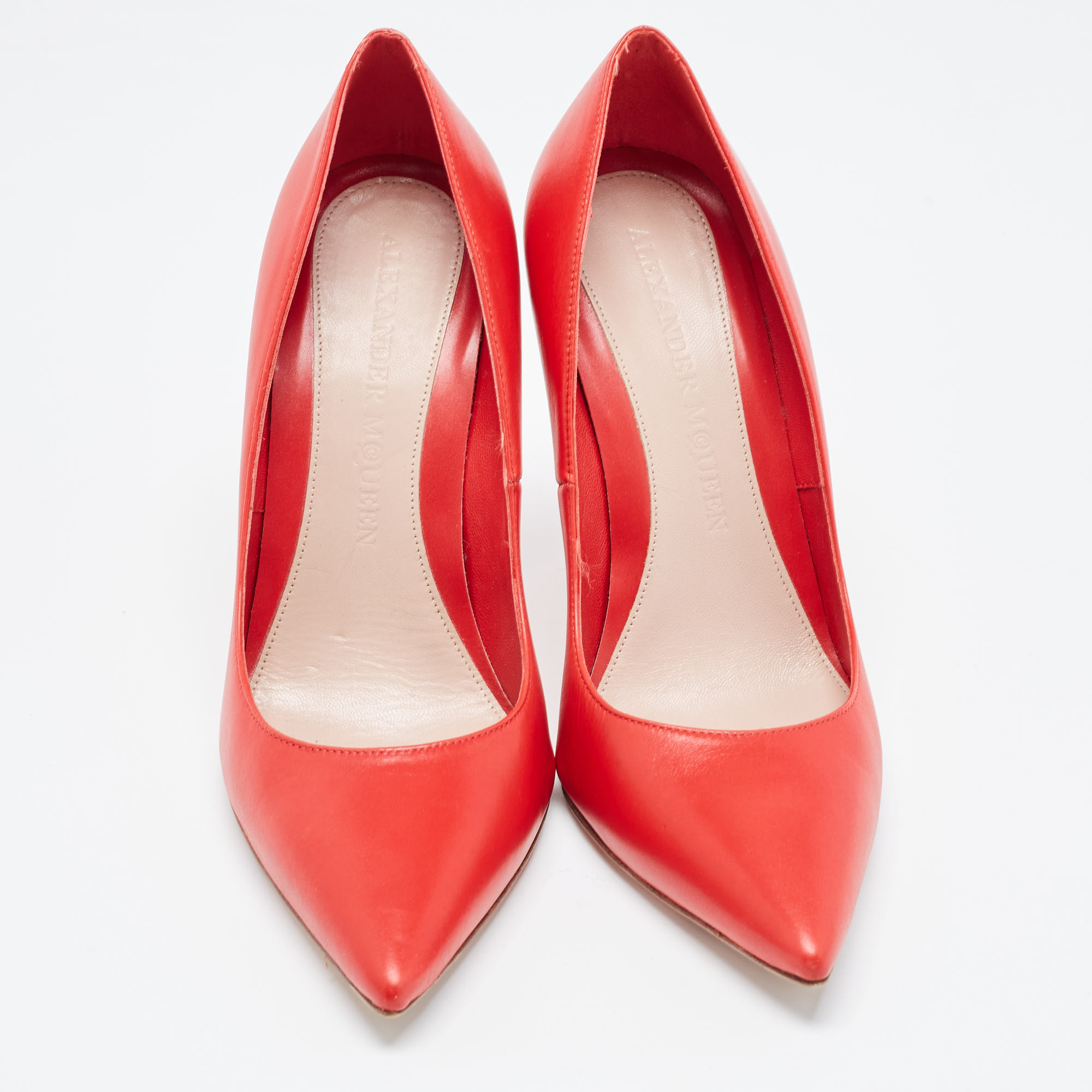 Alexander McQueen Red Leather Pointed Toe Pumps Size 38