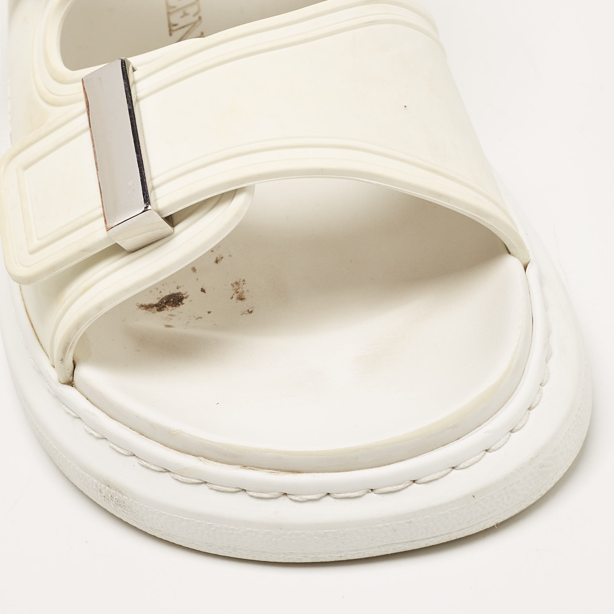 Alexander McQueen White Rubber Birke Buckle Slide Flats Size 38.5