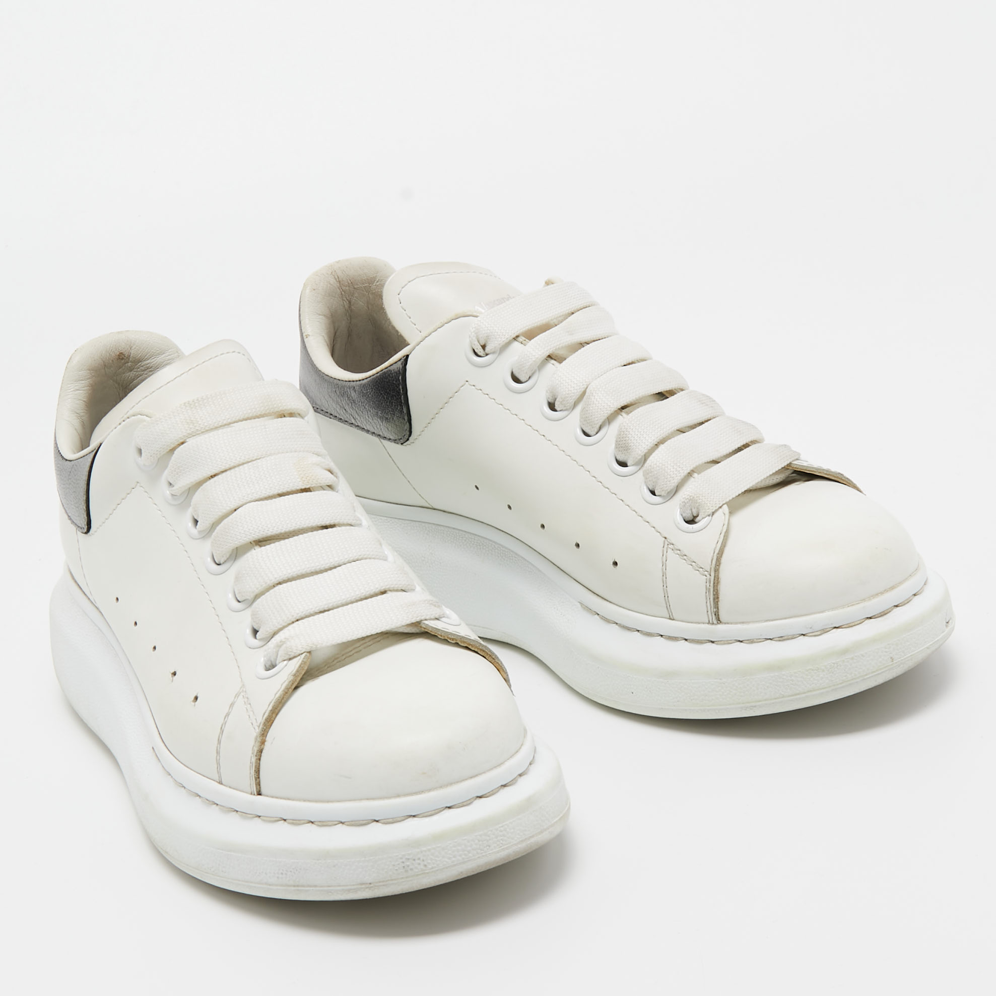 Alexander McQueen White/Grey Leather Oversized Sneakers Size 38.5