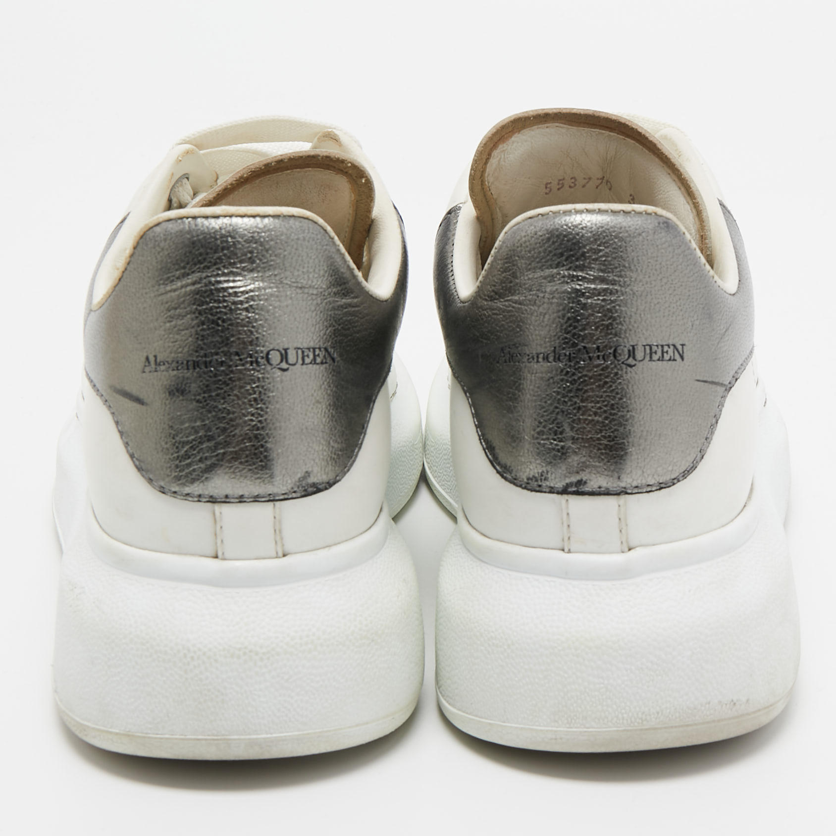 Alexander McQueen White/Grey Leather Oversized Sneakers Size 38.5