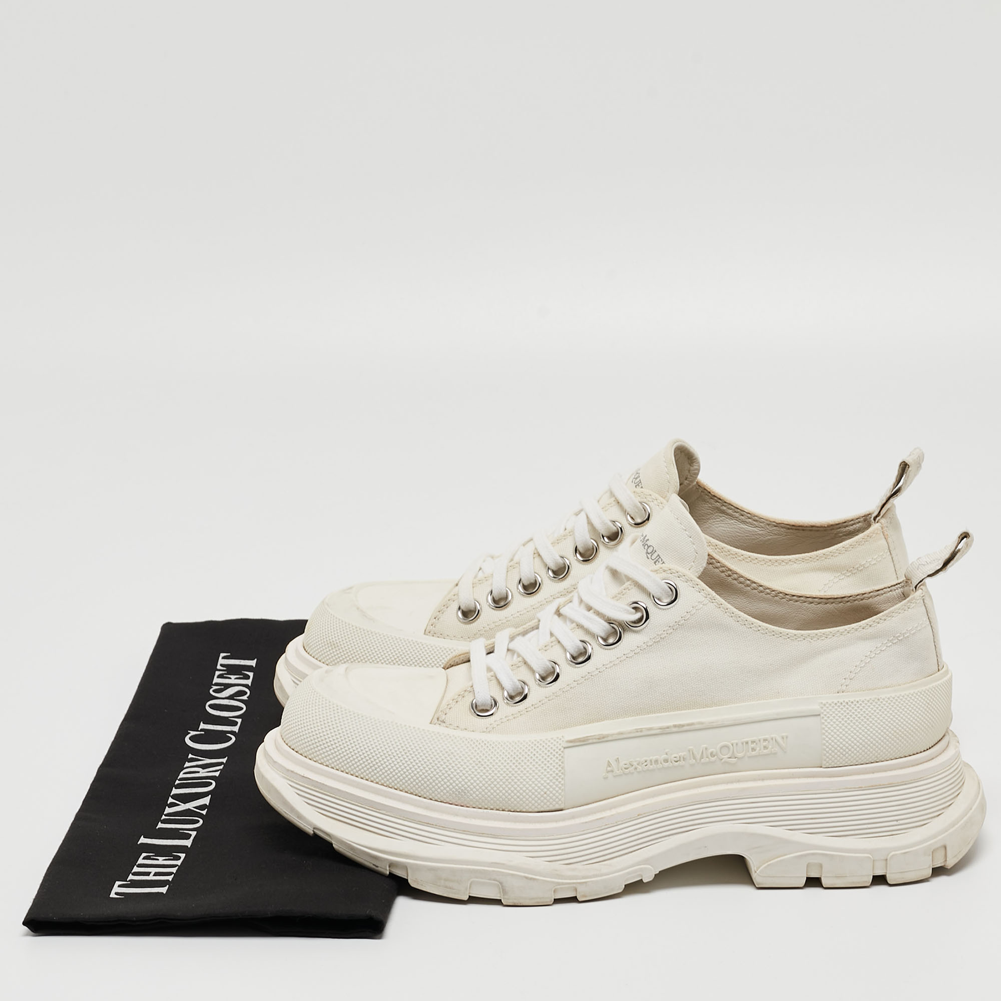 Alexander Mcqueen White Canvas And Rubber Tread Slick Sneakers Size 38.5