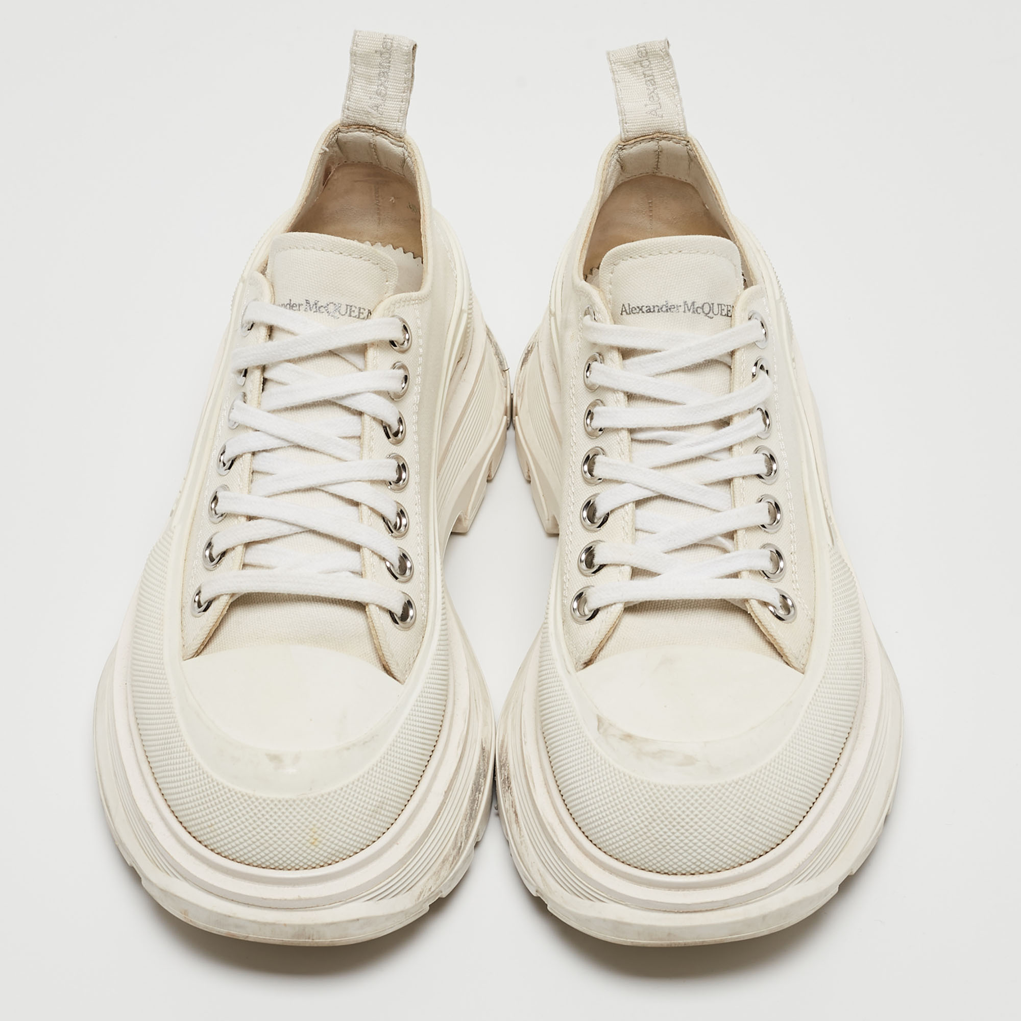 Alexander Mcqueen White Canvas And Rubber Tread Slick Sneakers Size 38.5