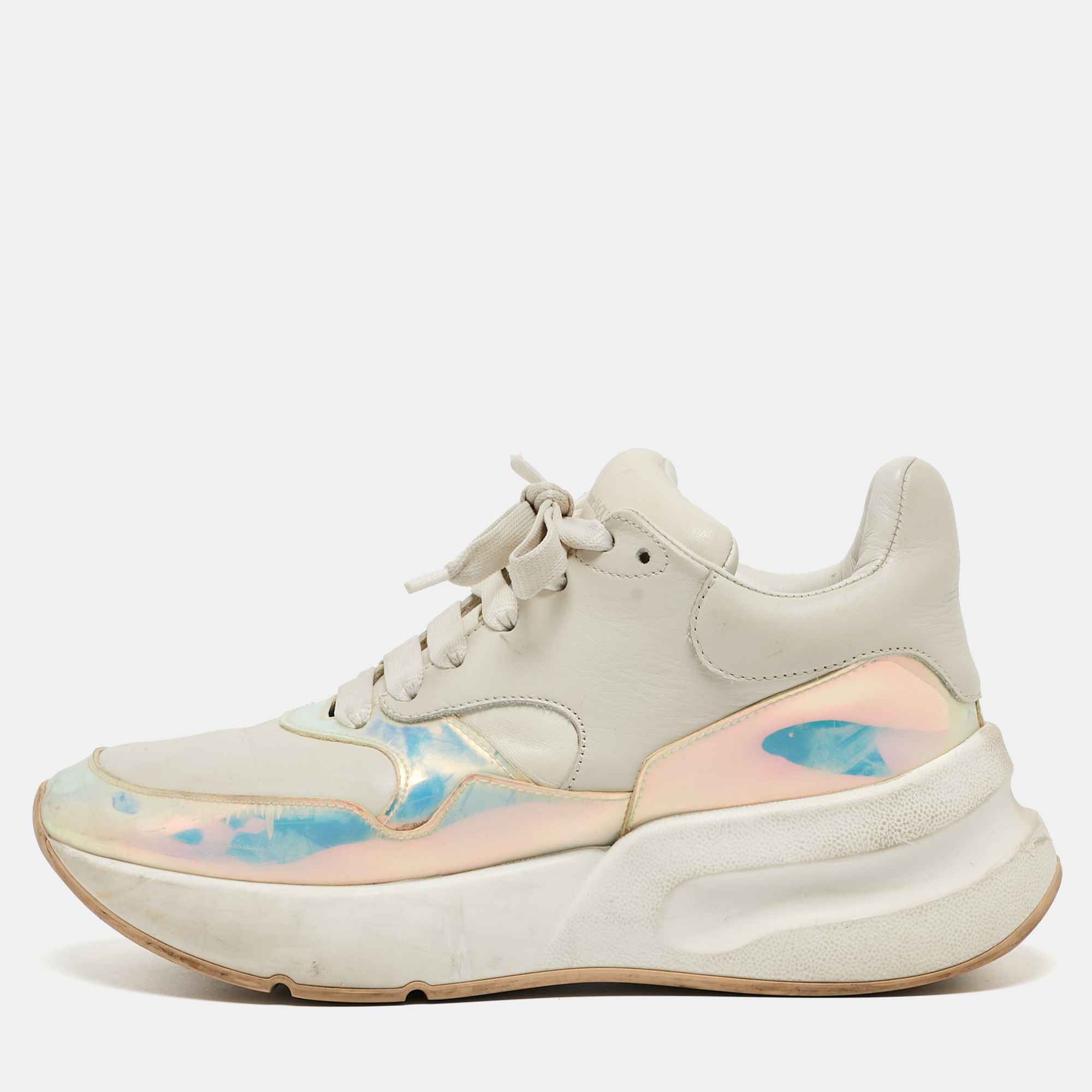 Alexander mcqueen white/holographic leather oversized runner sneakers size 39.5