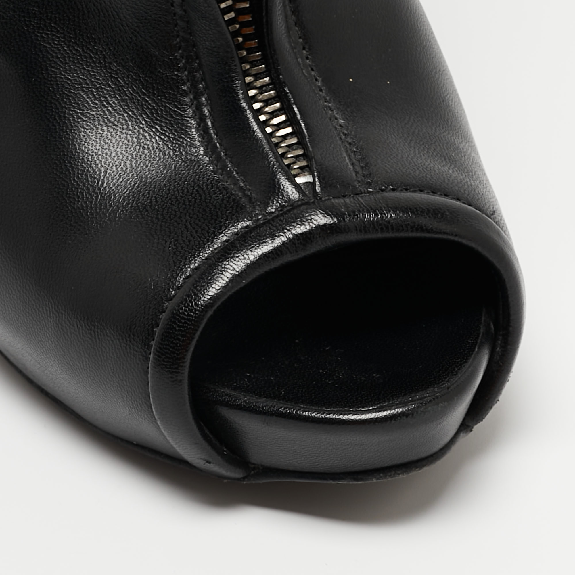 Alexander McQueen Black Leather Faithful Skull Peep Toe Ankle Boots Size 38.5