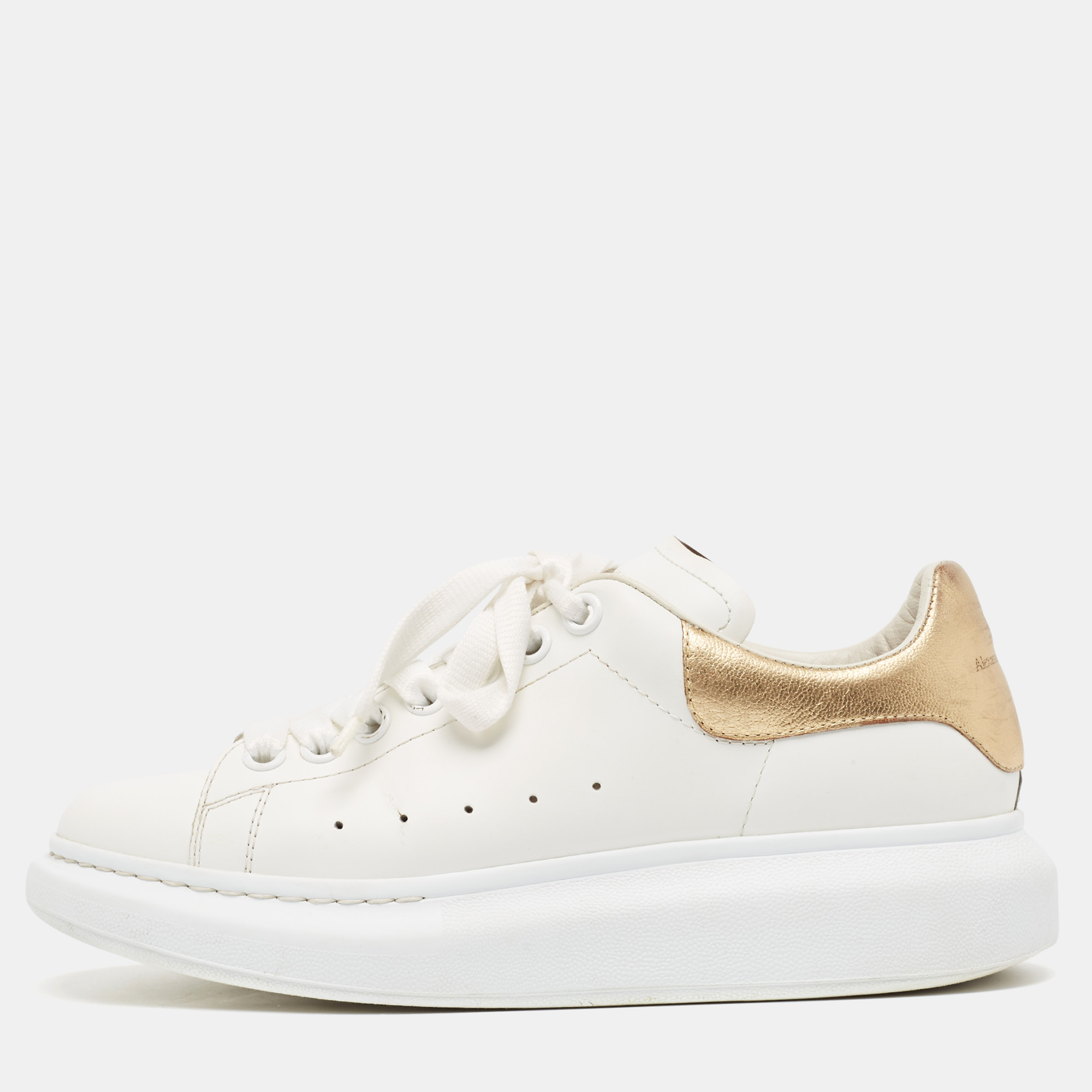 Alexander mcqueen white/gold leather oversized sneakers size 39