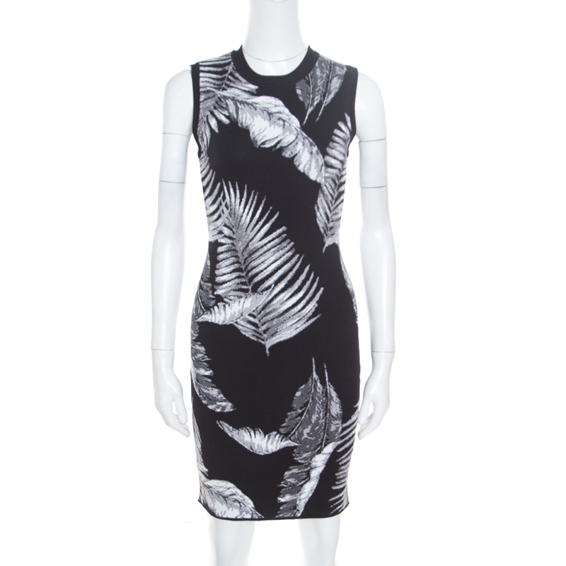 Image of T By Alexander Wang Black Hawaiian Jacquard Sleeveless Bodycon Dress S