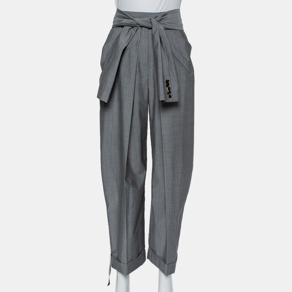Alexander wang grey wool and mohair blend tie front tapered pants m
