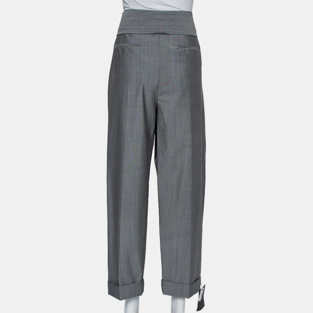 Alexander Wang Grey Wool And Mohair Blend Tie Front Tapered Pants M