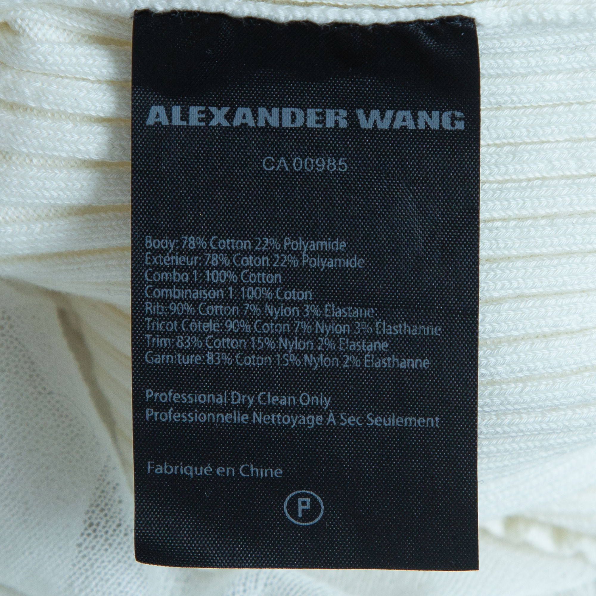 Alexander Wang Off-White Cotton Knit Sheer Overlay Top L