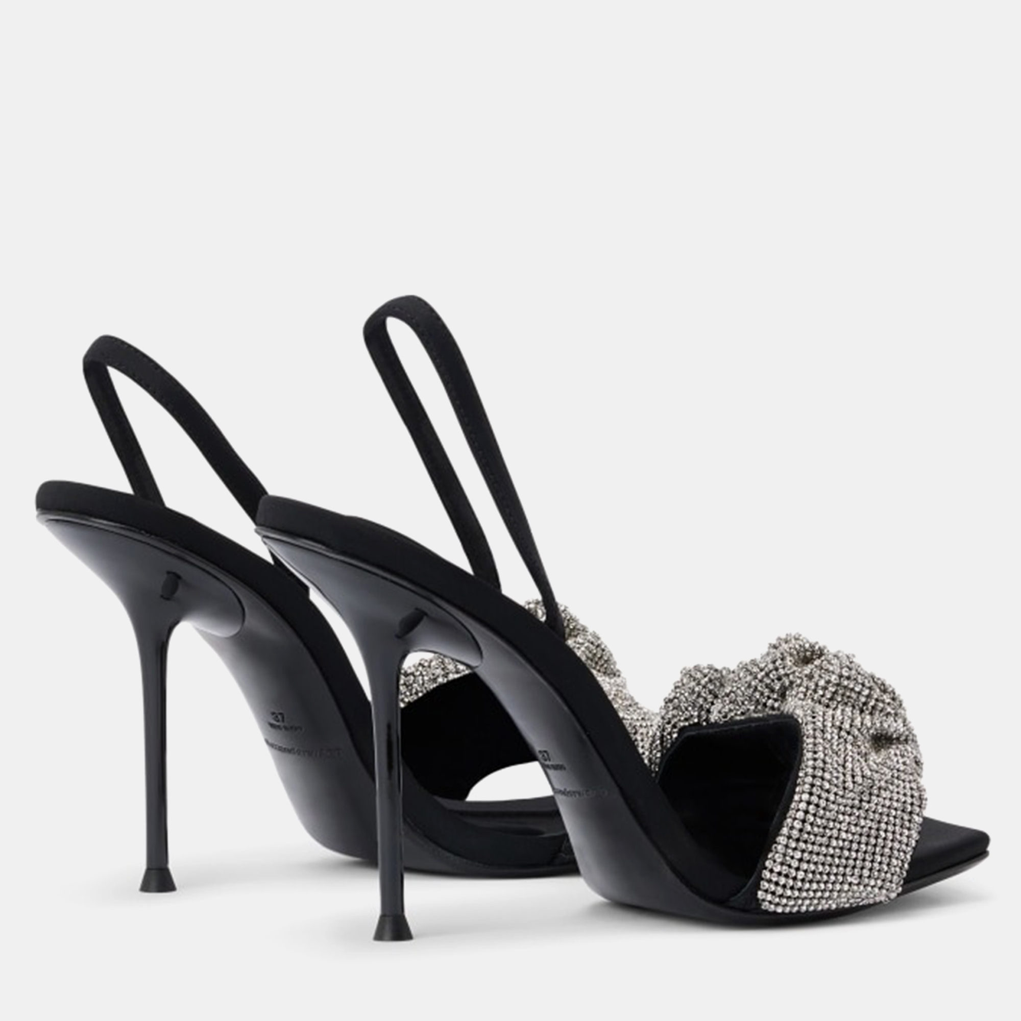 Alexander Wang Black Leather Julie Crystal Scrunchie Sandals EU 38