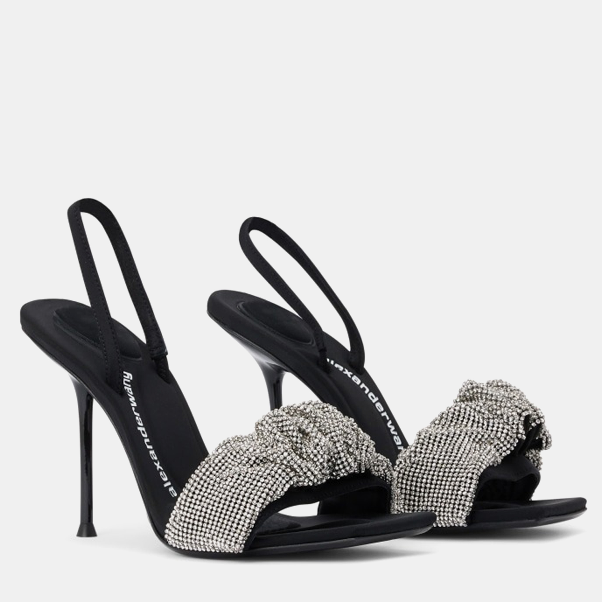 Alexander Wang Black Leather Julie Crystal Scrunchie Sandals EU 38