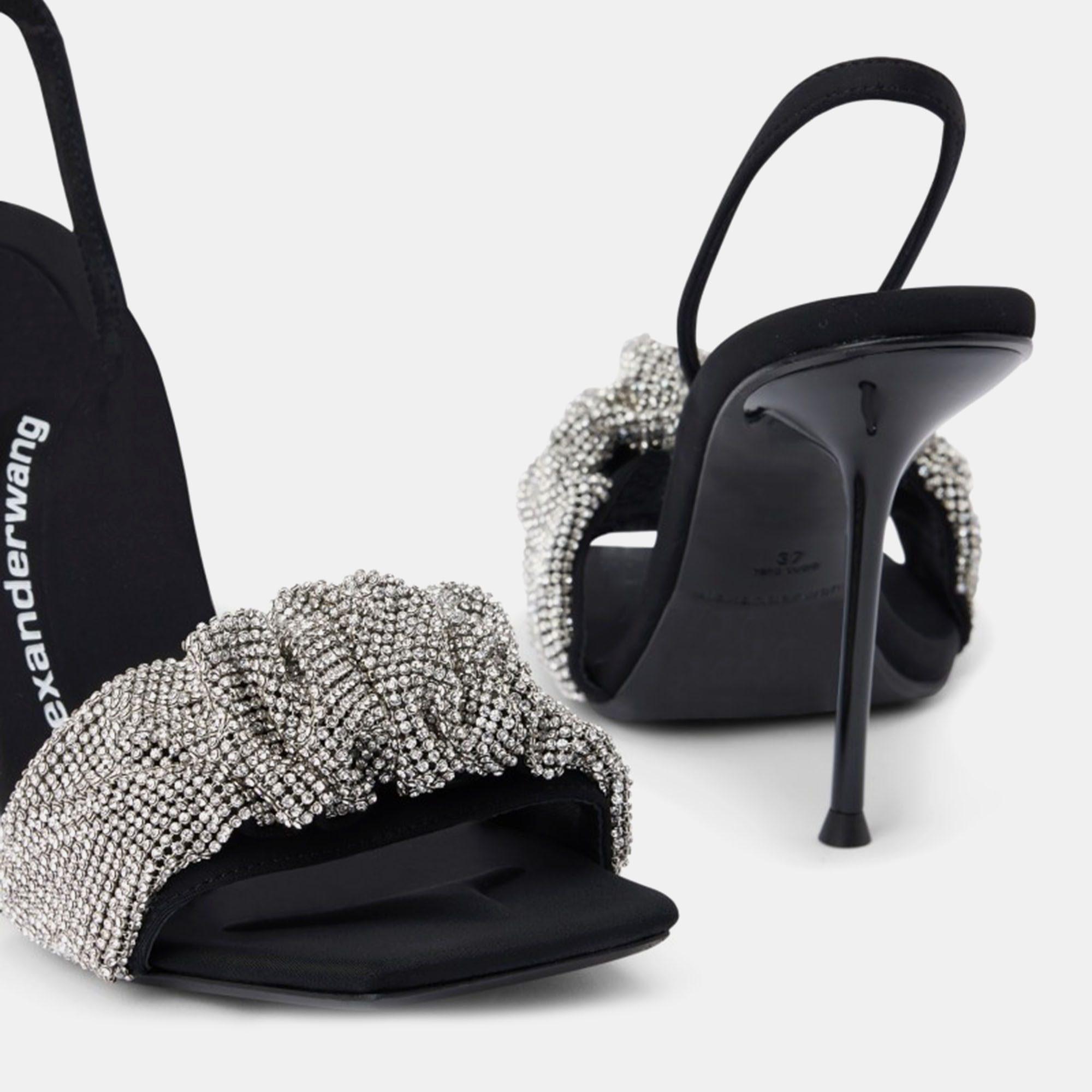 Alexander Wang Black Leather Julie Crystal Scrunchie Sandals EU 40