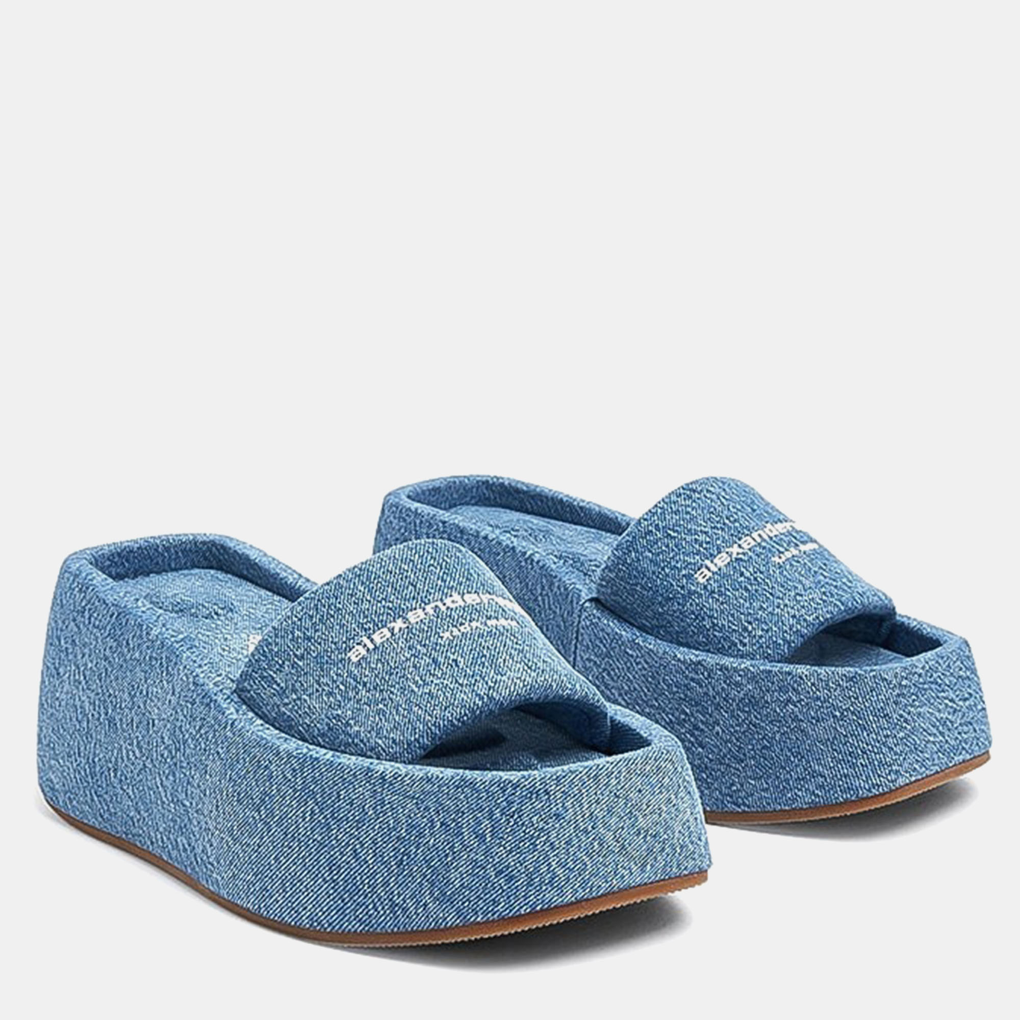 Alexander Wang Denim Blue Canvas Taji Platform Sandal EU 38.5