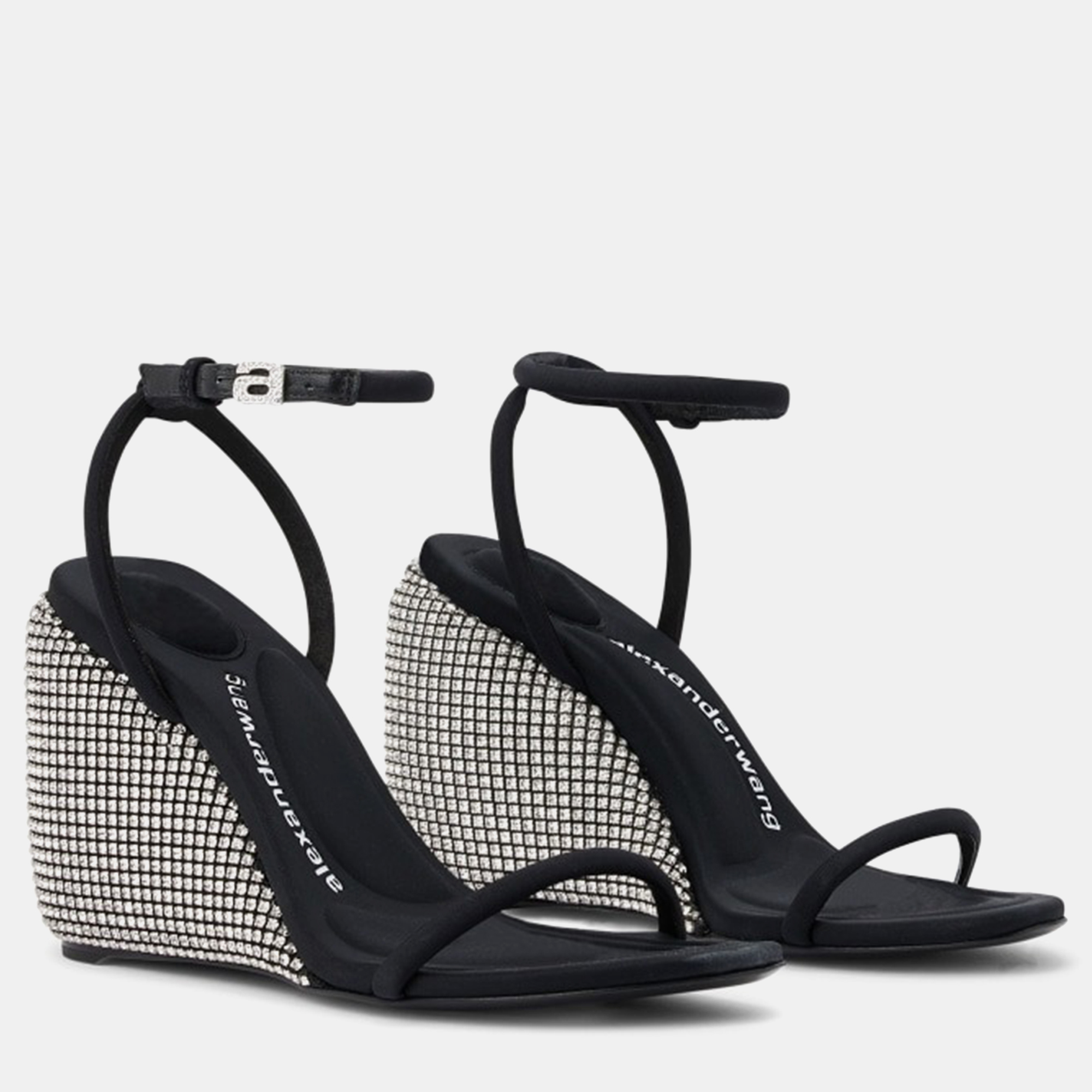 Alexander Wang Black Leather Dahlia 95 Crystal Wedge Sandal EU 36