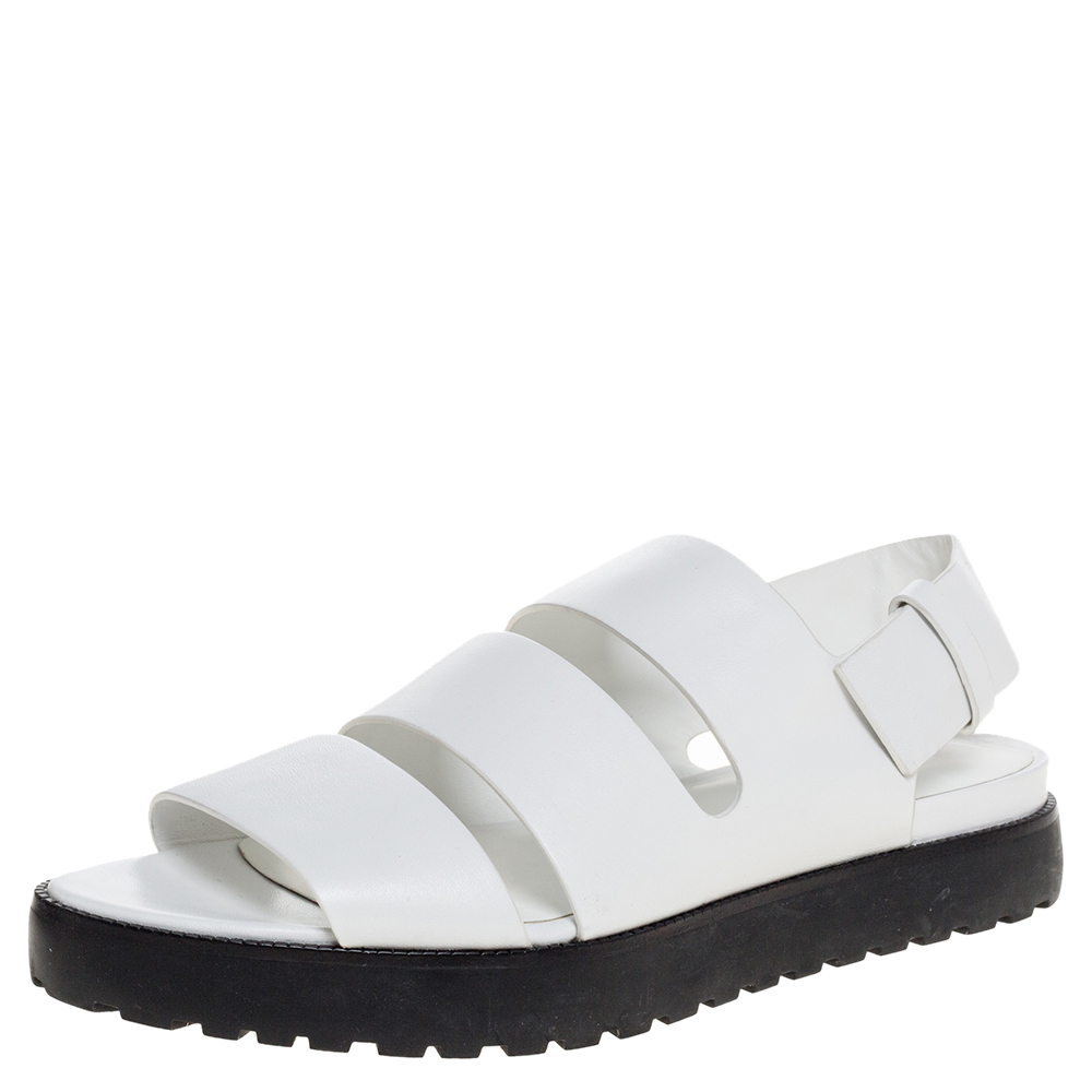 Image of Alexander Wang White Leather Slingback Flat Sandals Size