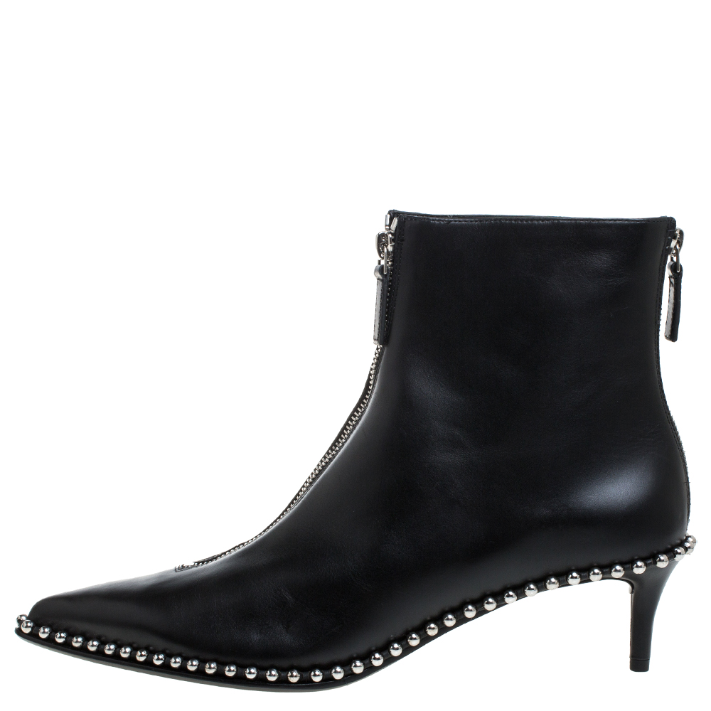 

Alexander Wang Black Leather Eri Studded Pointed Toe Ankle Boots Size