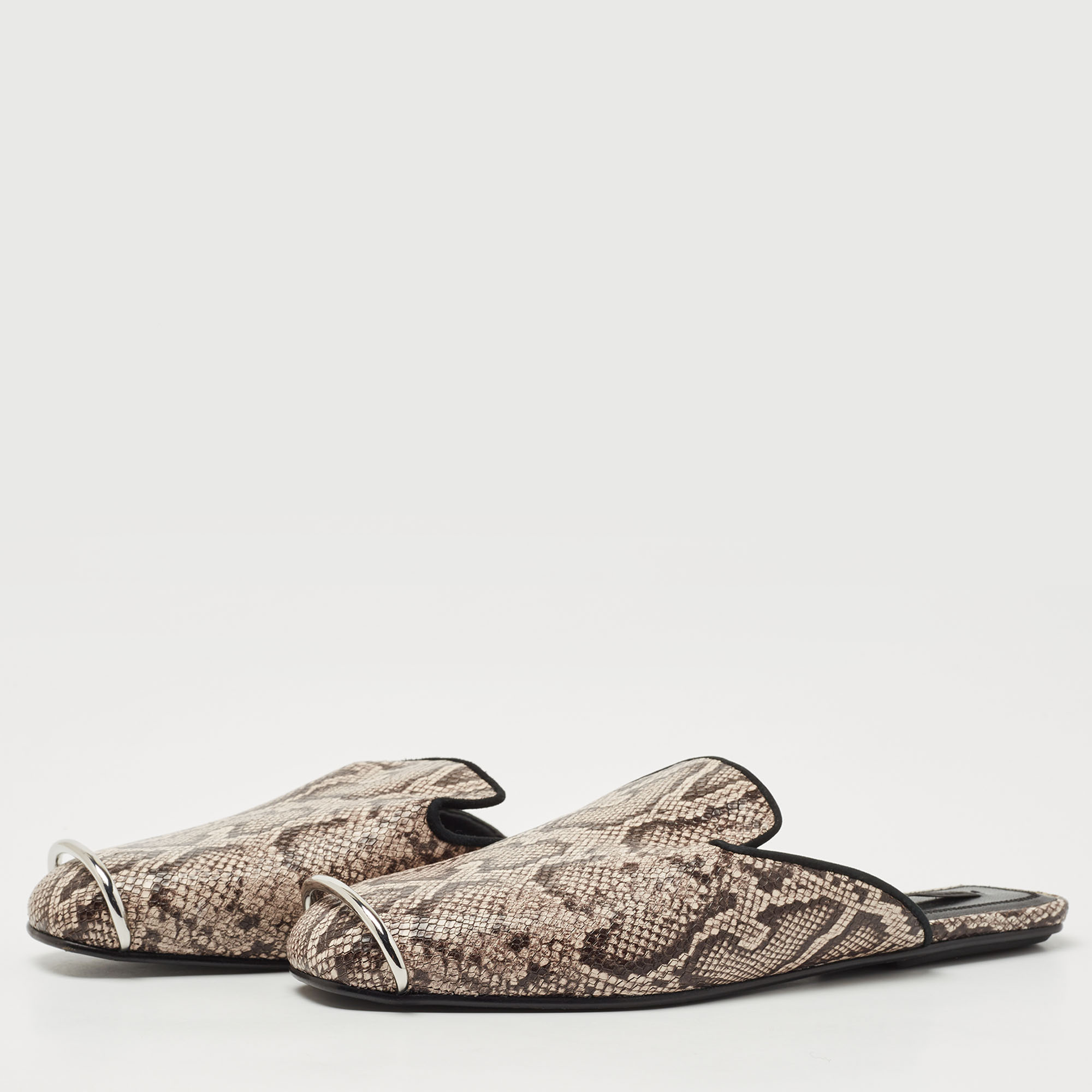 

Alexander Wang Beige/Brown Snakeskin Embossed Leather Jaelle Flat Mules Size