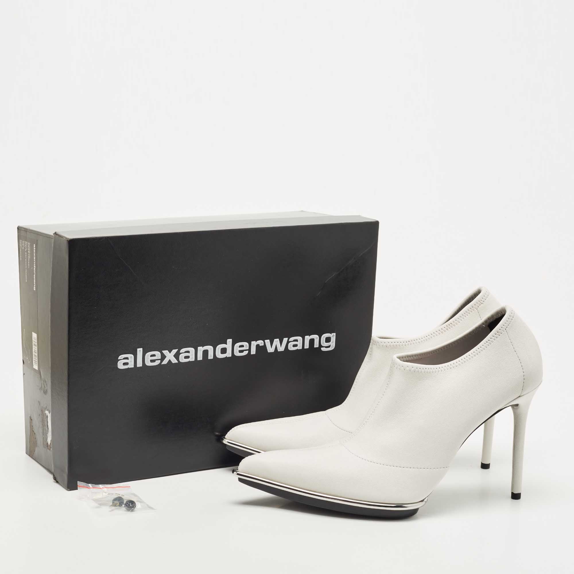 Alexander Wang White Leather Metal Trim Cara Stretch Napa Heels Boots Size 39.5