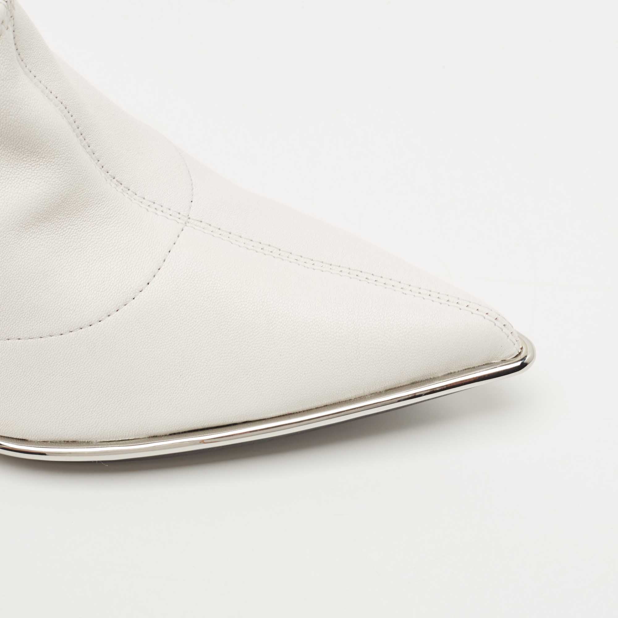Alexander Wang White Leather Metal Trim Cara Stretch Napa Heels Boots Size 39.5