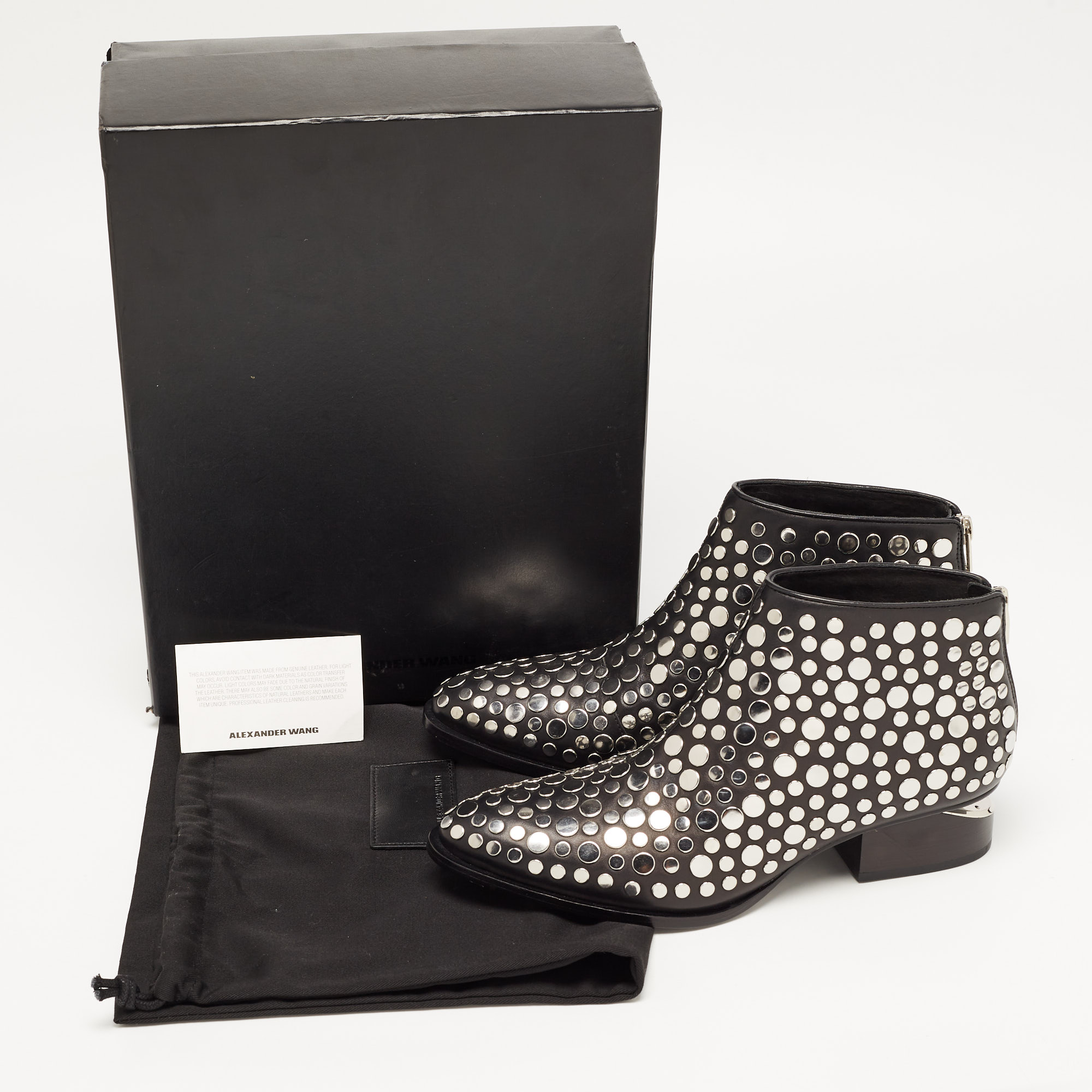 Alexander Wang Black Studded Leather Gabi Ankle Boots Size 36.5