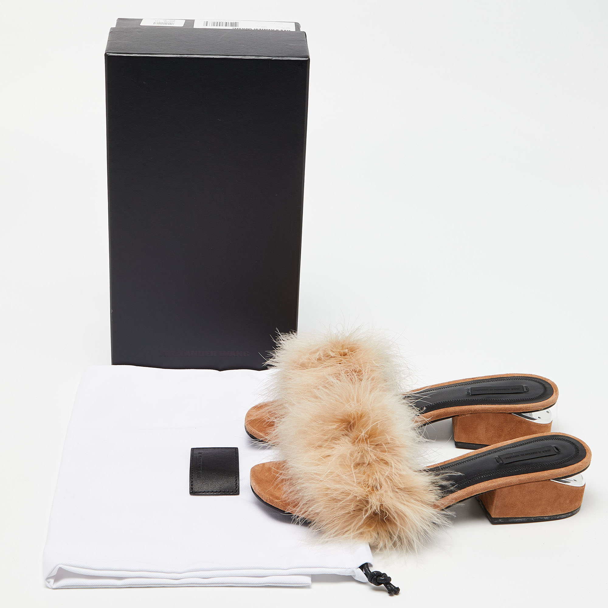 Alexander Wang Brown Fur Open Toe Block Heel Slide Sandals Size 41
