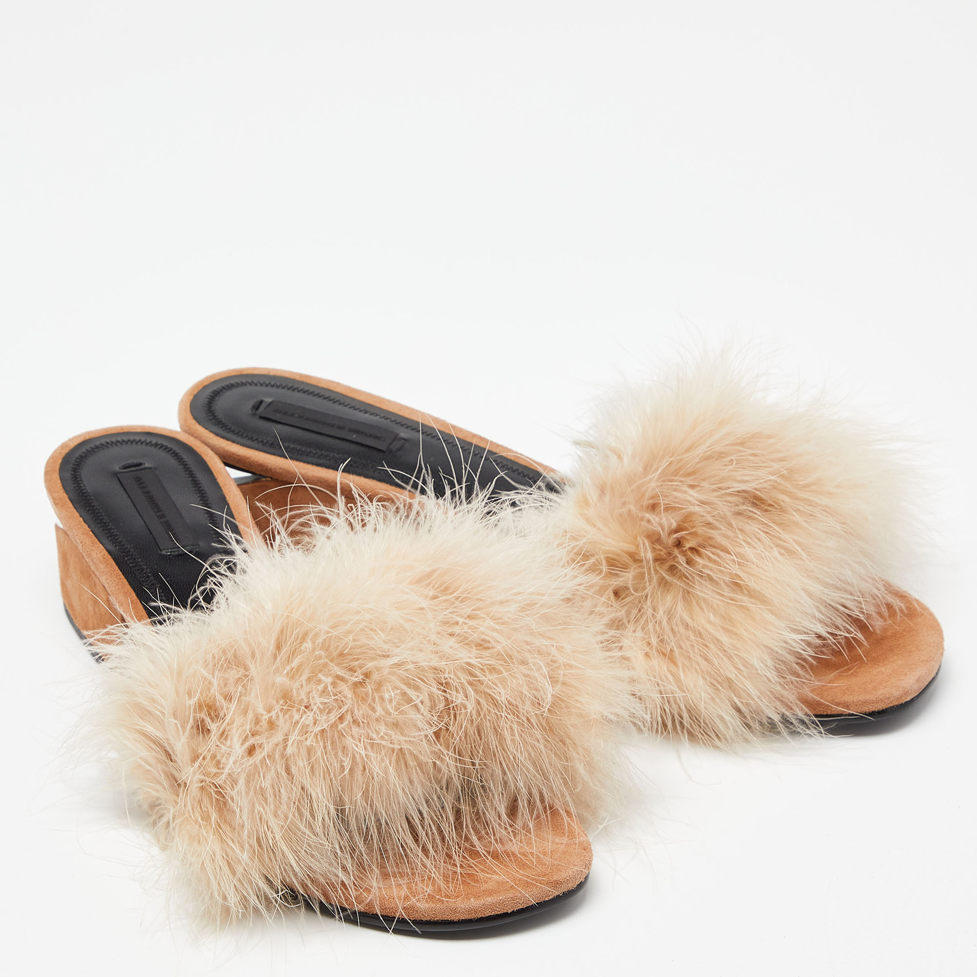 Alexander Wang Brown Fur Open Toe Block Heel Slide Sandals Size 41