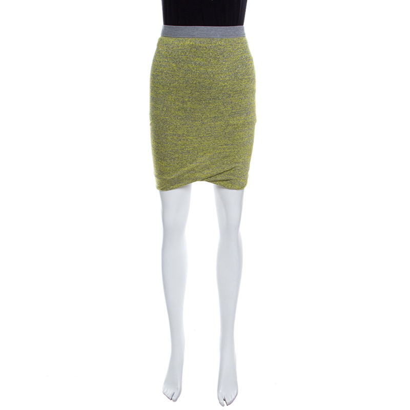 T By Alexander Wang Yellow And Grey Melange Knit Tube Skirt XS