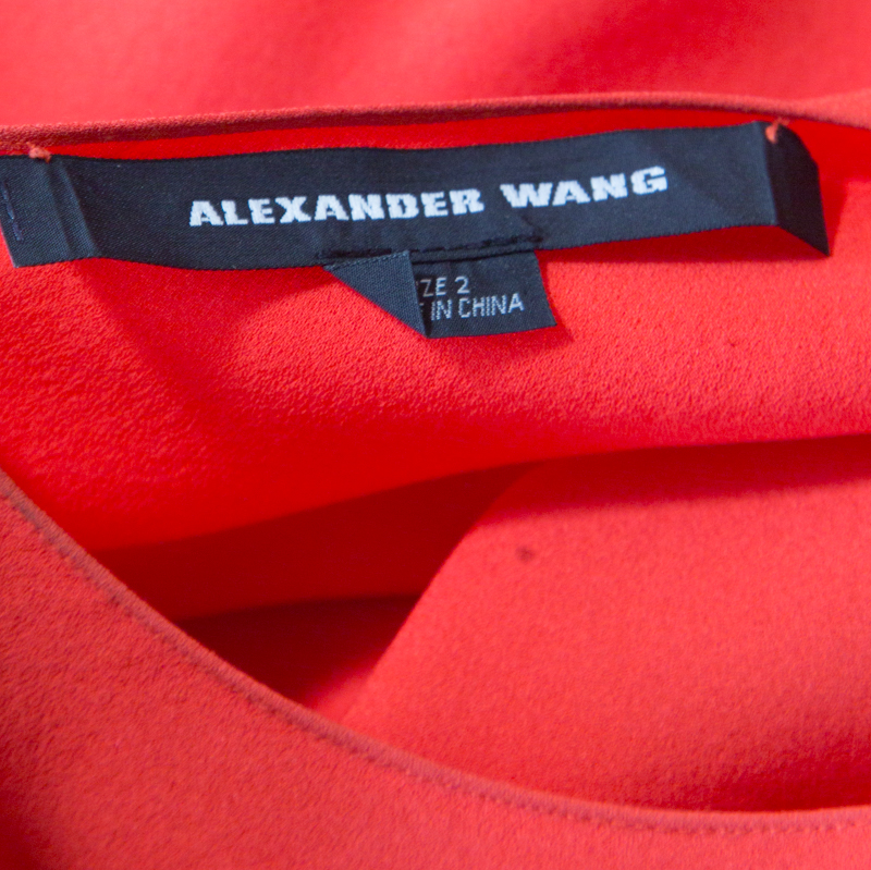 Alexander Wang Orange Silk Asymmetric Sleeve Sheath Dress S