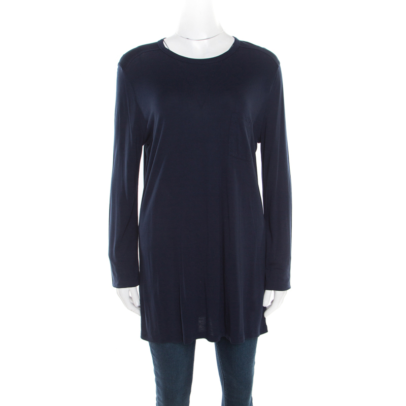Image of T By Alexander Wang Navy Blue Jersey Long Sleeve Top L