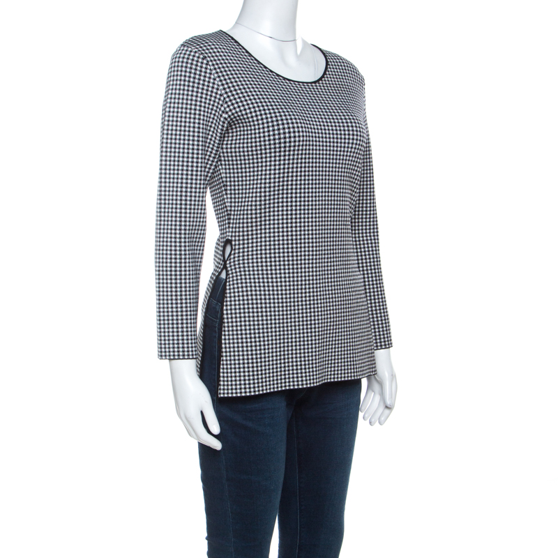 

Alexander Wang Black & White Houndstooth Slit Detail Three Quarter Sleeve Top