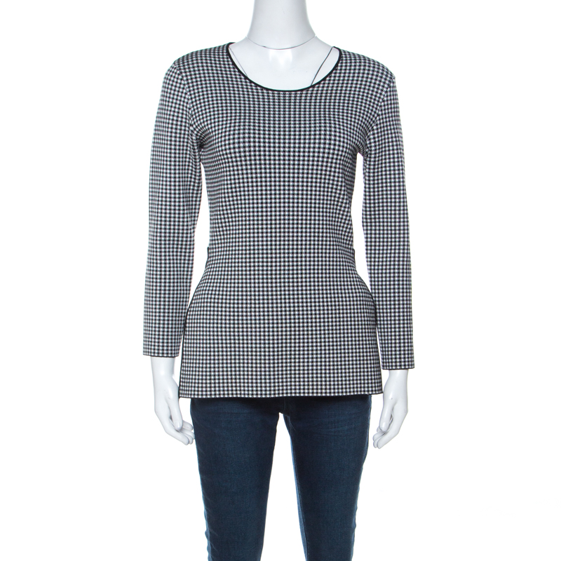 Image of Alexander Wang Black & White Houndstooth Slit Detail Three Quarter Sleeve Top M